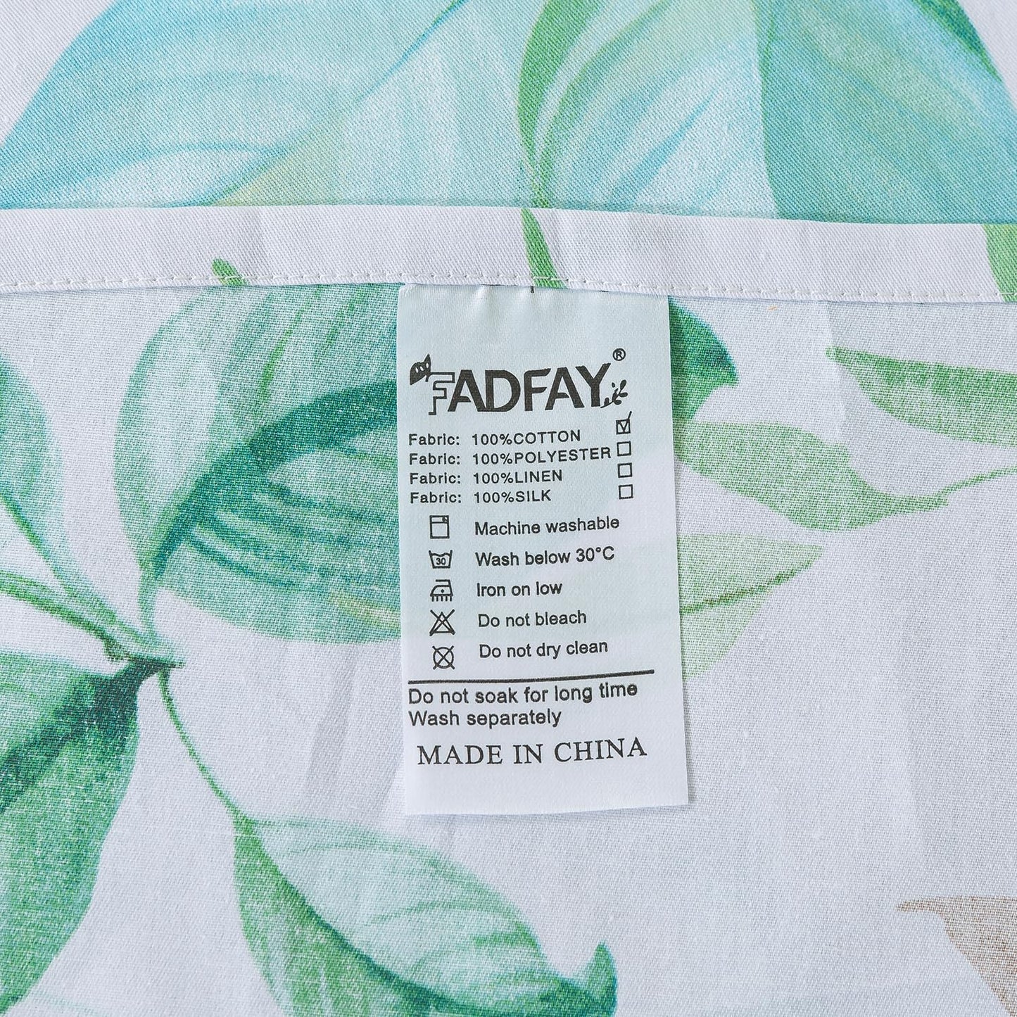 FADFAY Twin Sheet Set 100% Cotton Teal Green Leaf Print, Modern Botanical Bed Sheets, Soft Crisp & Breathable Deep Pocket Fitted Sheet, Luxury 4-Piece Bedding Set