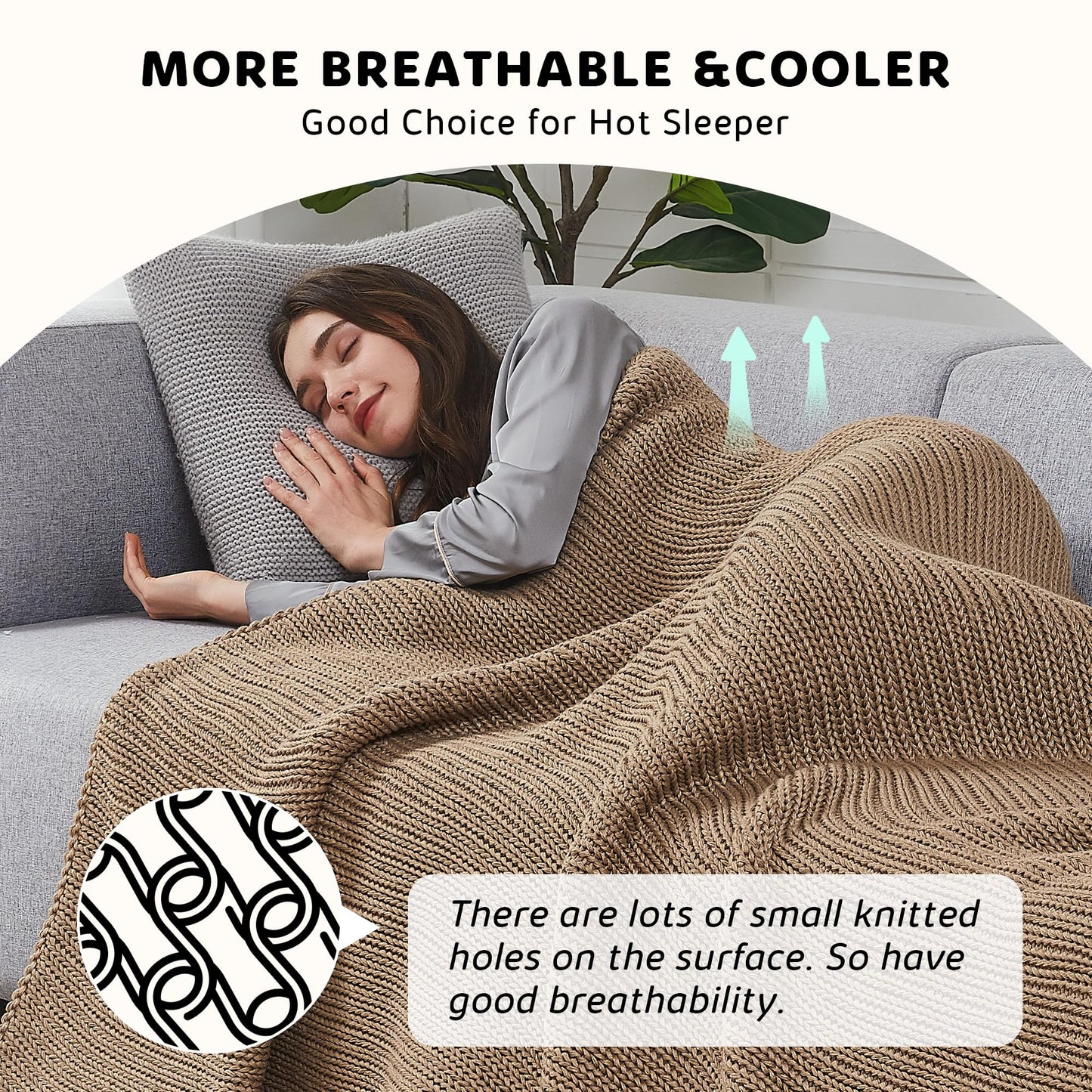 L'AGRATY Knitted Weighted Blanket - 50''x60'' 7lbs Cooling Chunky Knit Heavy for Adults Braided Crochet Throw Thick Cable Yarn Decorative No Beads Evenly Machine Washable, Beige