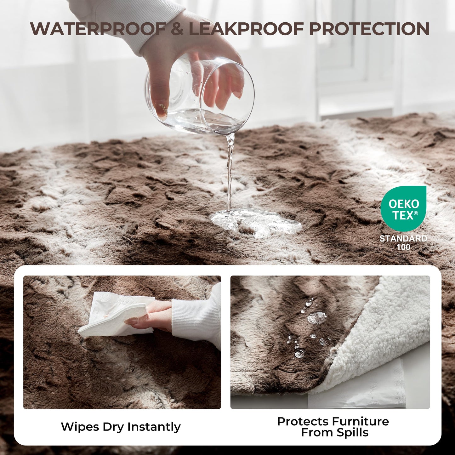 Warmrest Waterproof Dog Blanket for Large Dogs, Dual-Sided Comfort Pet Calming Blanket for Couches, Cozy Cat Blanket Fleece Washable, Reversible Throw Blanket for Furniture Protection, 50"x60", Brown