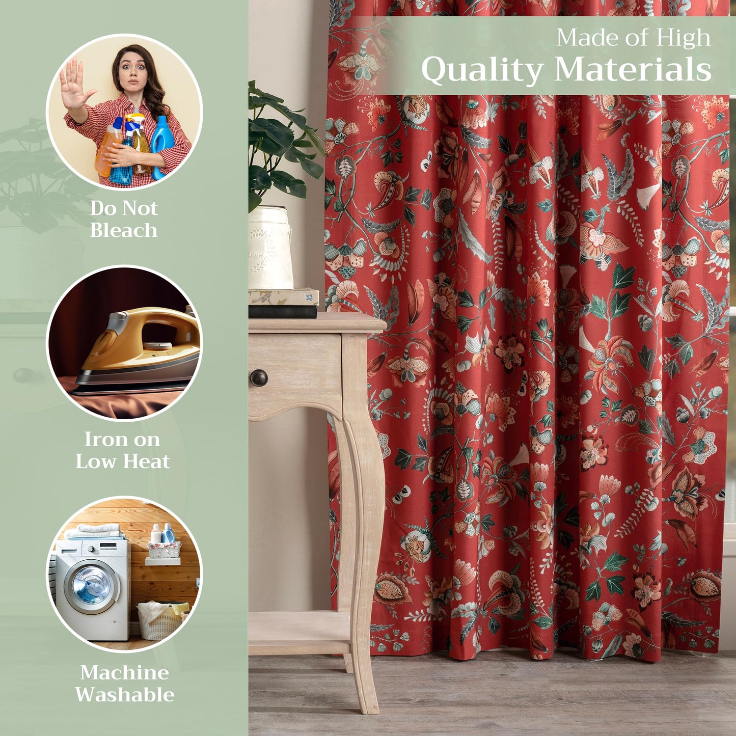 Maison d' Hermine Curtains for Living Room 100% Cotton 96 inch Length One Panel Light Filtering Curtains for Windows with Rod and Loop Pockets Spring Summer (Dalida - Terracotta, 50" W x 96" L)