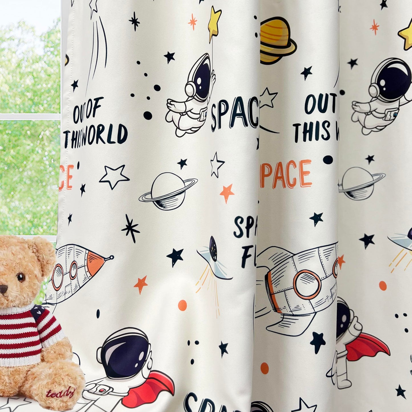 KMSG Cartoon Astronaut Theme Semi Blackout Curtains for Bedroom Living Room