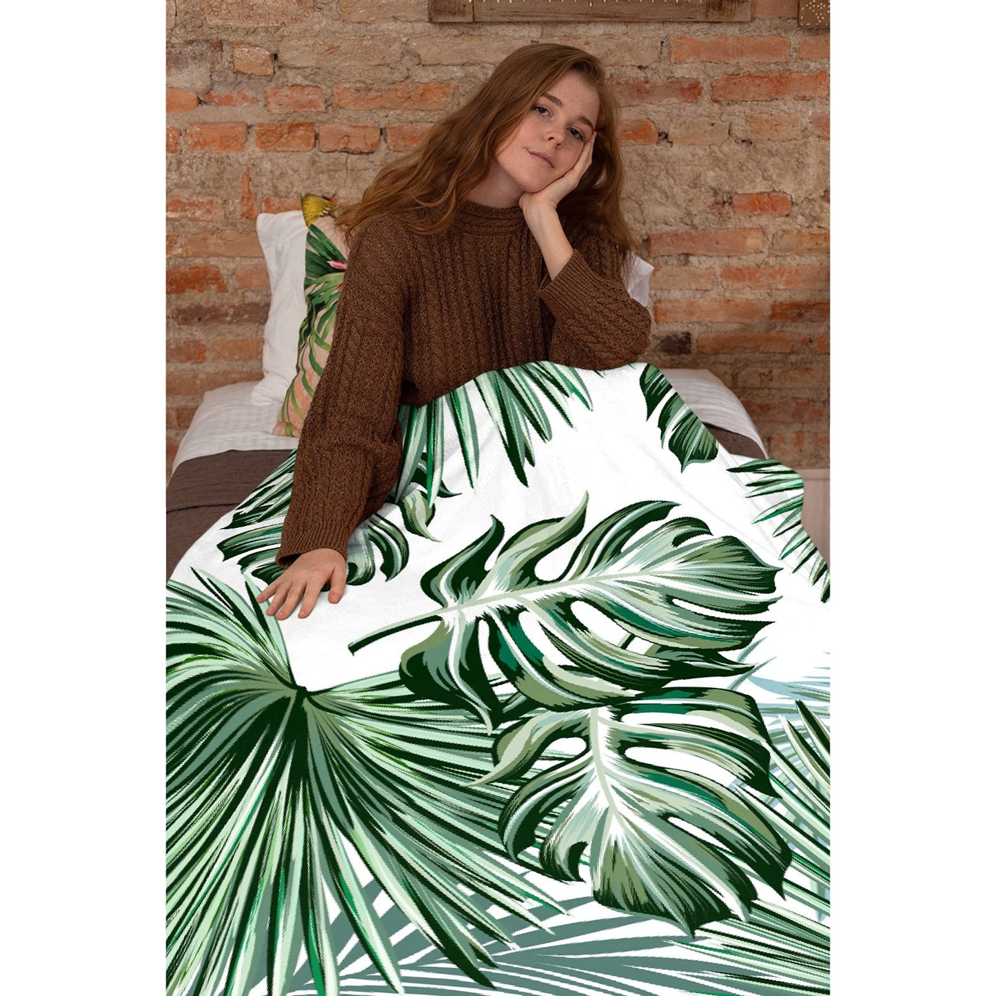 Softerhug Blanket Monstera Deliciosa Palms Tropical Plants Soft Cozy Throw Lightweight Microplush Blankets for Couch Bed Sofa All Season Warm-50"x40" Small for Kids