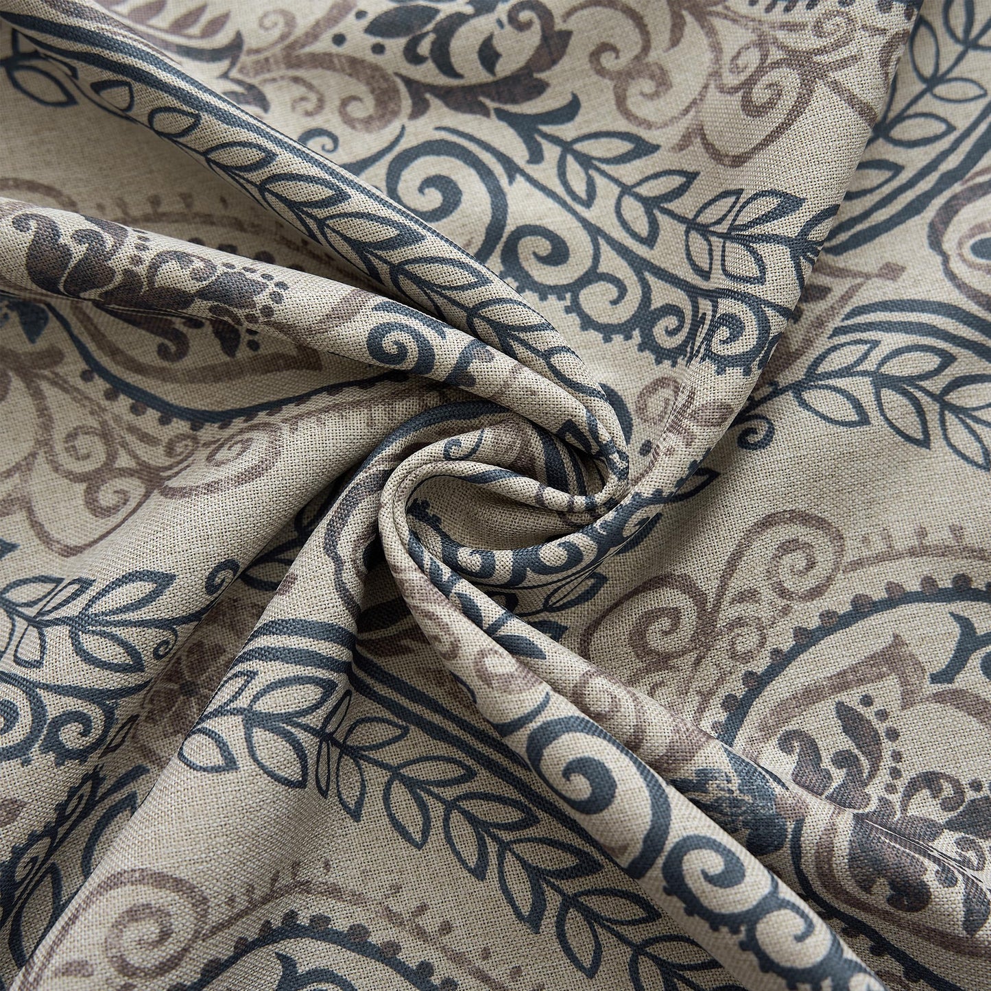 jinchan Curtains for Bedroom, Room Darkening Curtains 84 Inch Length 2 Panels Set, Linen Textured Medallion Drapes for Living Room, Vintage Damask Pattern Window Treatments, Blue on Greige