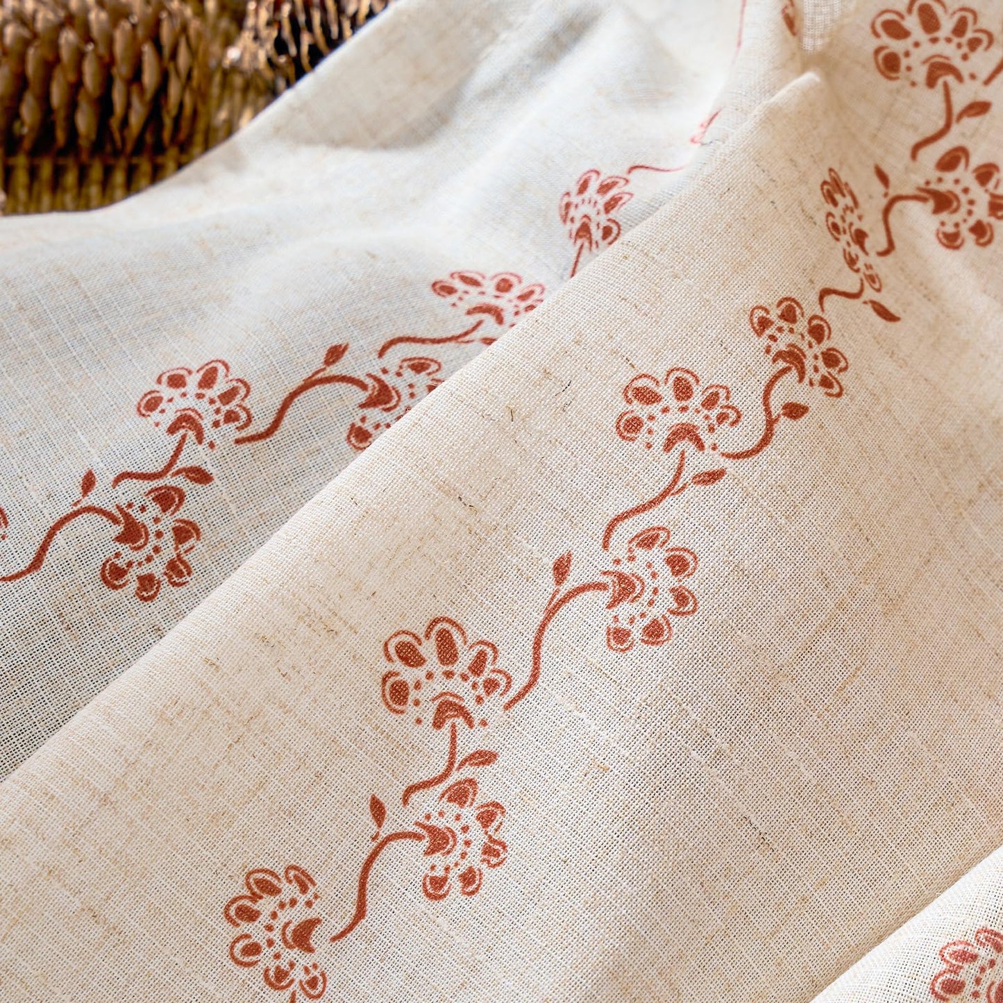Lazzzy Cathy Linen Floral Curtains for Living Room Terracotta Curtains for Bedroom Farmhouse Drapes 84 Inches Length 2 Panels Back Tab W50 x L84 Terracotta on Linen