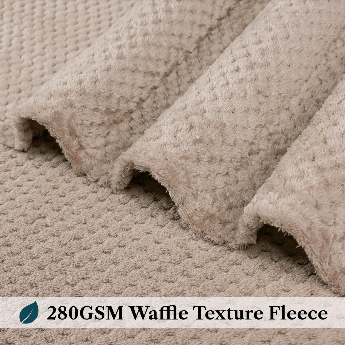 PAVILIA Taupe Tan Fleece Throw Blanket for Couch Sofa Bed, Soft Fuzzy Waffle Jacquard Microfiber, Warm Lightweight Fade-Resistant Decorative All Season Throw, 50x60