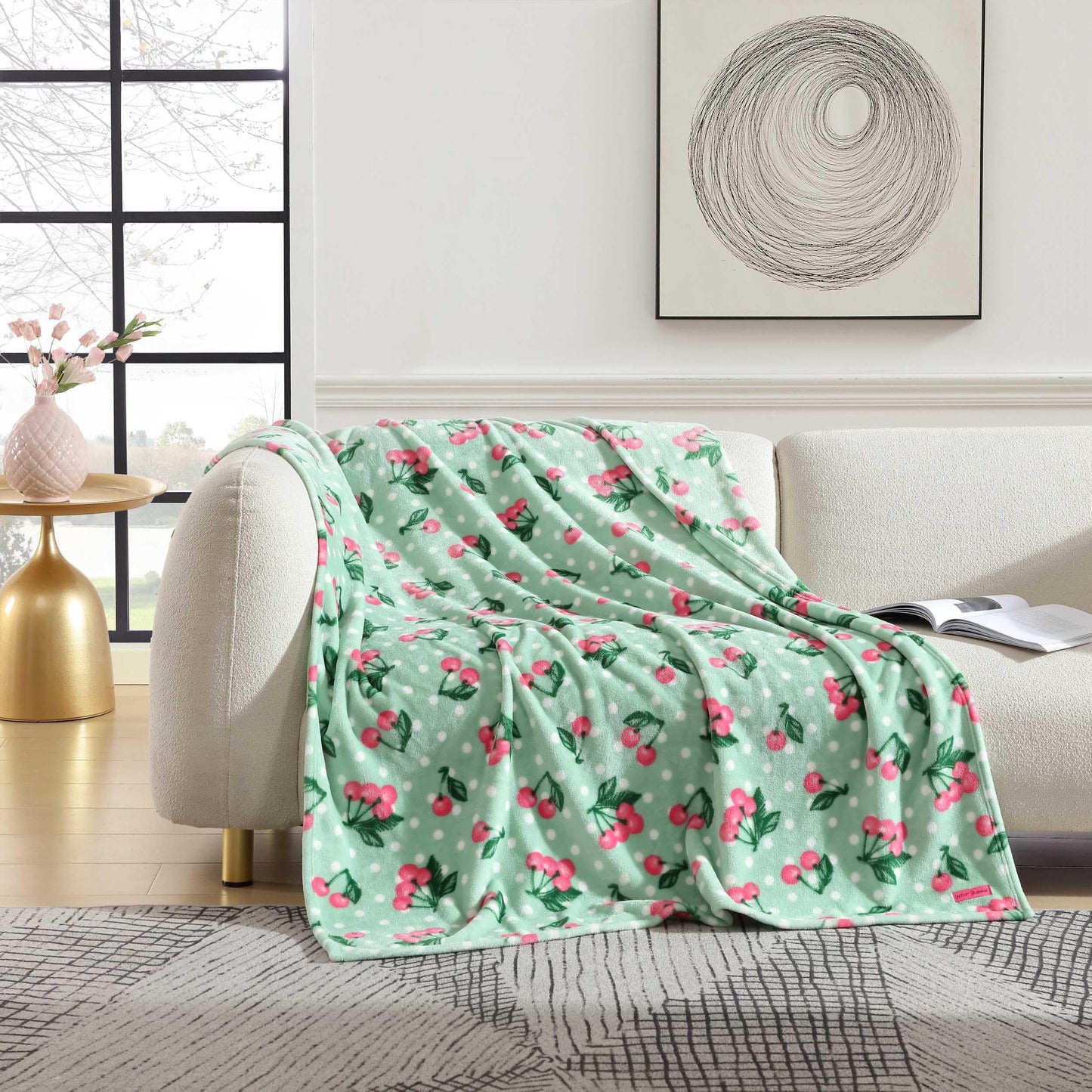 Betsey Johnson - Blanket, Buttery-Soft Throw Blanket for Couch or Bed, Boldly Plush & Oversized Bedding (Cherry Dots Green, 50" x 70")