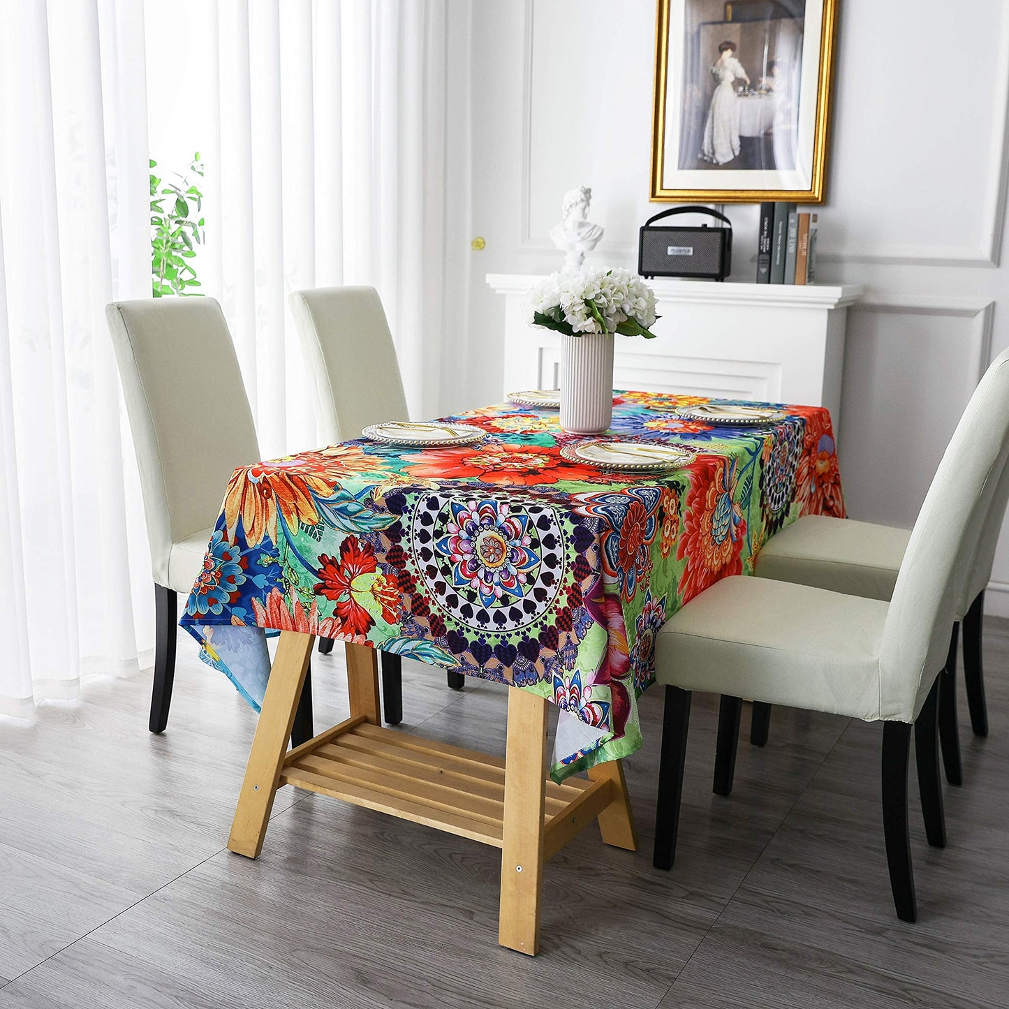 HMS Happy Memories Tablecloth, Original Design Hand Drawing Art Print Table Cloth, Washable Water Resistance Microfiber Decorative Rectangle Table Cover(Tape 8 60"x102")