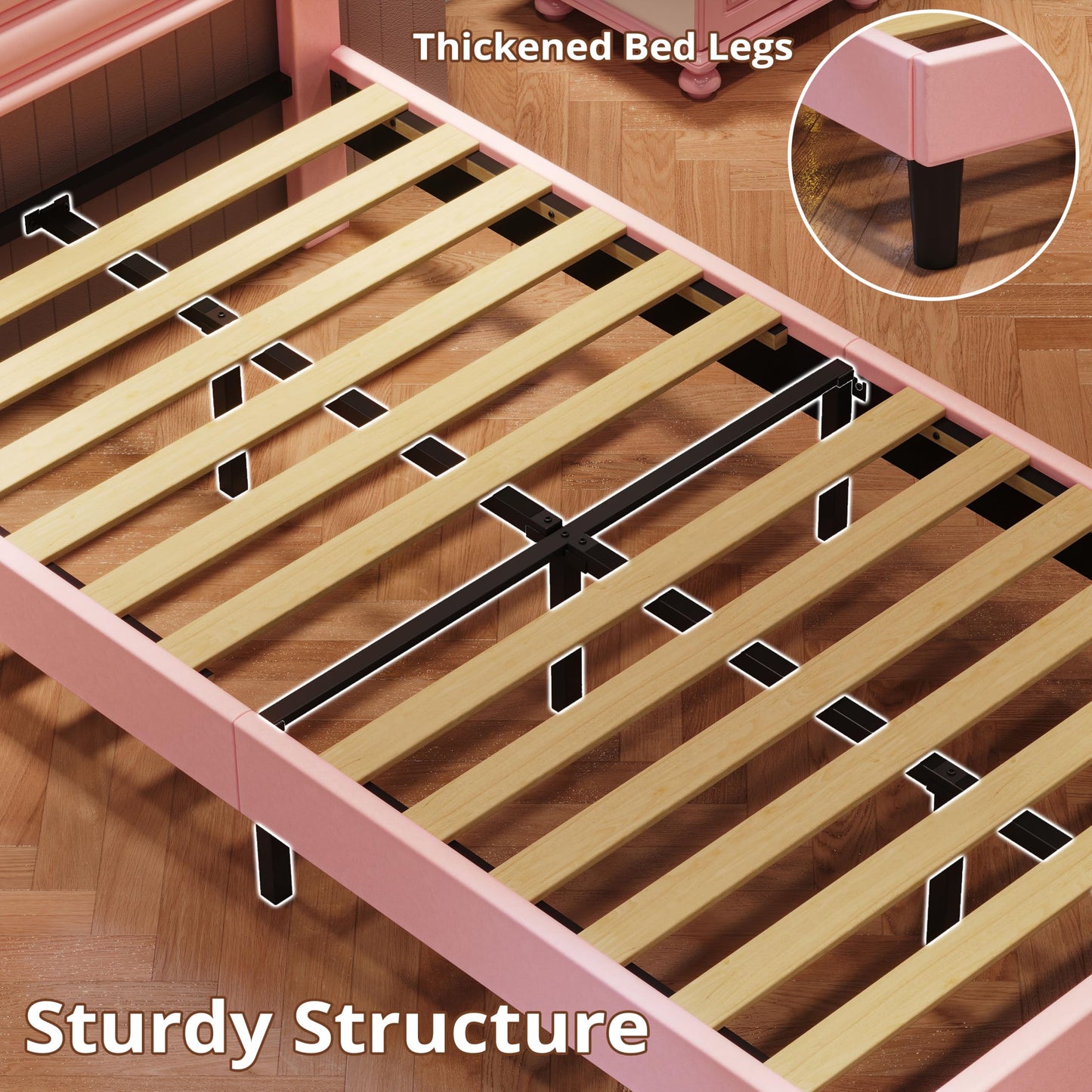 LIKIMIO Twin Bed Frames with LED Light Headboard, Upholstered Modern Cama Twin Platform Bed Frame with Heavy Duty Supports, No Box Spring Need, Noise Free, Easy Assembly, Princess Pink
