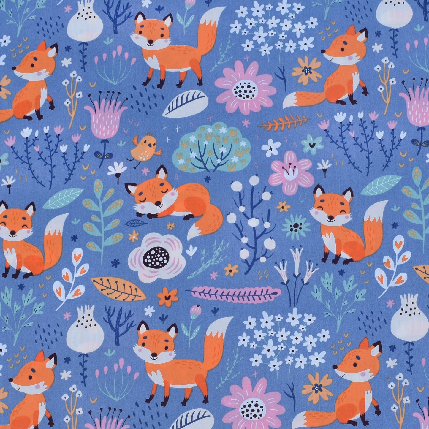 J-pinno Fox Birds Play in Flowers Bloom Tree Forest Twin 100% Cotton 3 Pieces Sheet Set for Kids Girls Children,Flat Sheet + Fitted Sheet + Pillowcase Bedding Decoration Gift Set