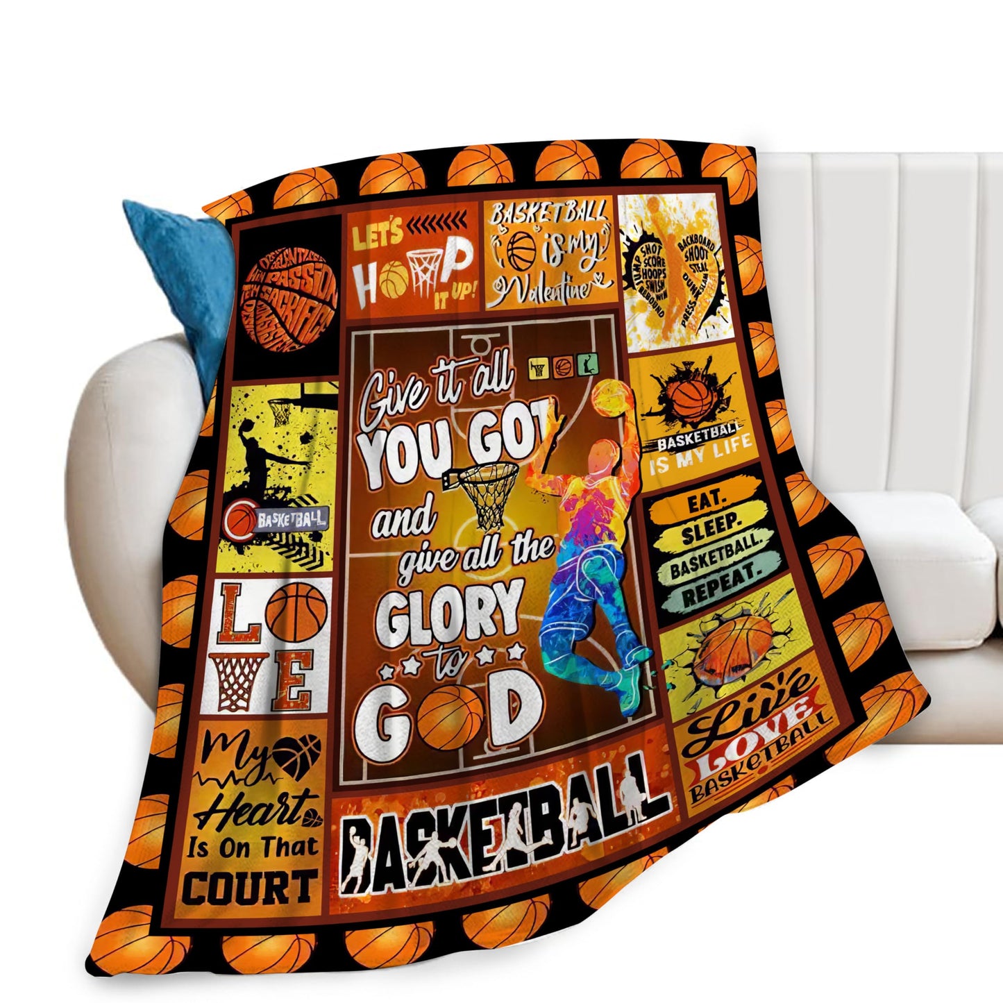 SweetFox Basketball Blanket Basketball Sports Decor Throw Blanket, Gifts for Girls Boys Lovers Super Warm Soft Plush Lightweight Fleece Flannel Bedding Blankets for Kids Adults Women Men 50"X40"