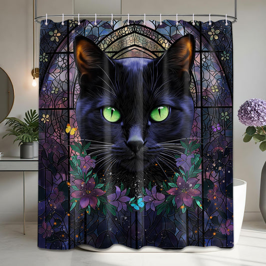 DLTAY Black Cat Witchy Shower Curtain, 70" W x 72" L