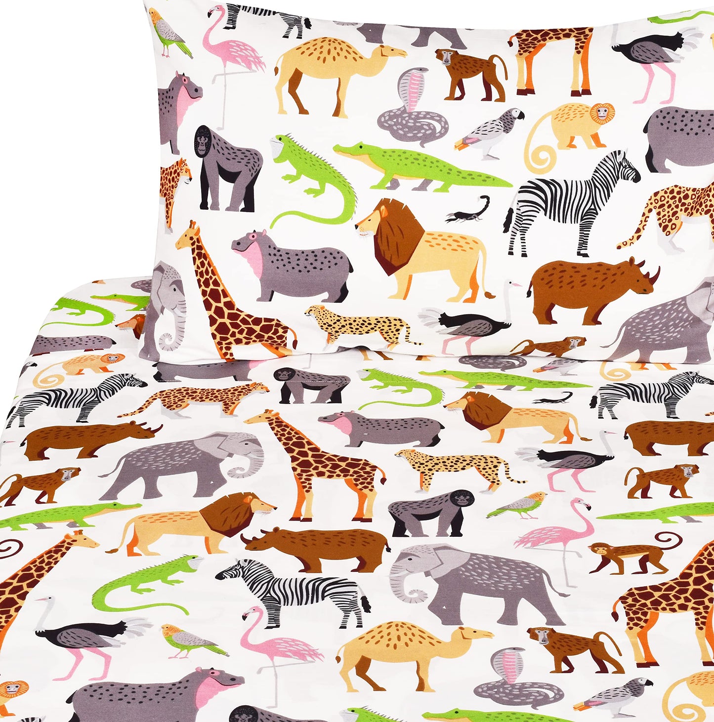 J-pinno Jungle Animals Leopard Ostrich Crocodile Snake Twin Sheet Set Kids Boys Bedroom Decoration Gift, 100% Cotton, Flat Sheet + Fitted Sheet + Pillowcase Bedding Set (15, Twin)