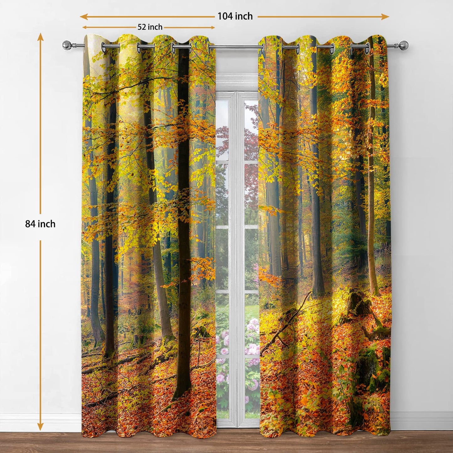 Jekeno Fall Tree Forest Blackout Curtains Jungle Autumn Tree Yellow Leaves Nature Scenery Decor Fall Decoration Home Bedroom Living Room Grommet Window Drapes 2 Panel Set, 52"x84"