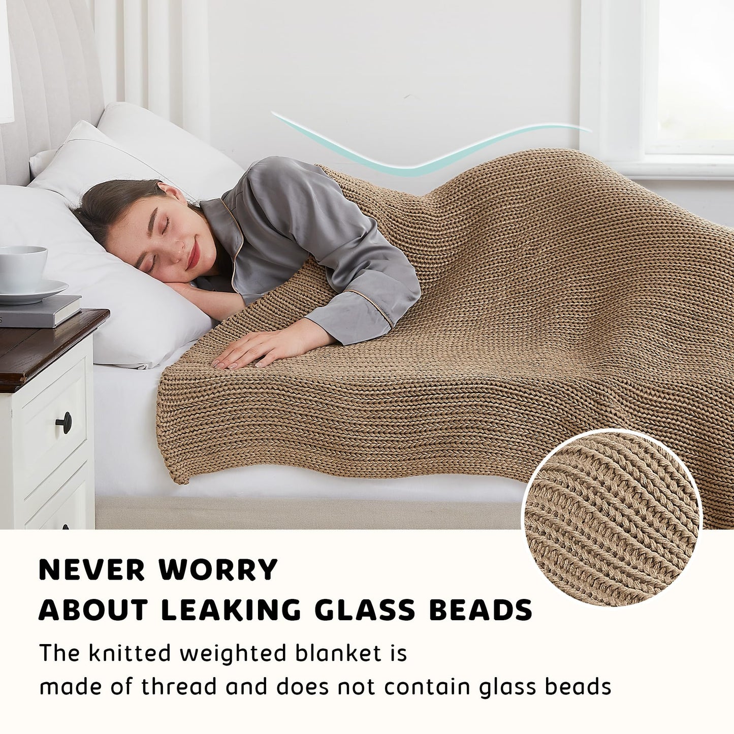 L'AGRATY Knitted Weighted Blanket - 50''x60'' 7lbs Cooling Chunky Knit Heavy for Adults Braided Crochet Throw Thick Cable Yarn Decorative No Beads Evenly Machine Washable, Beige