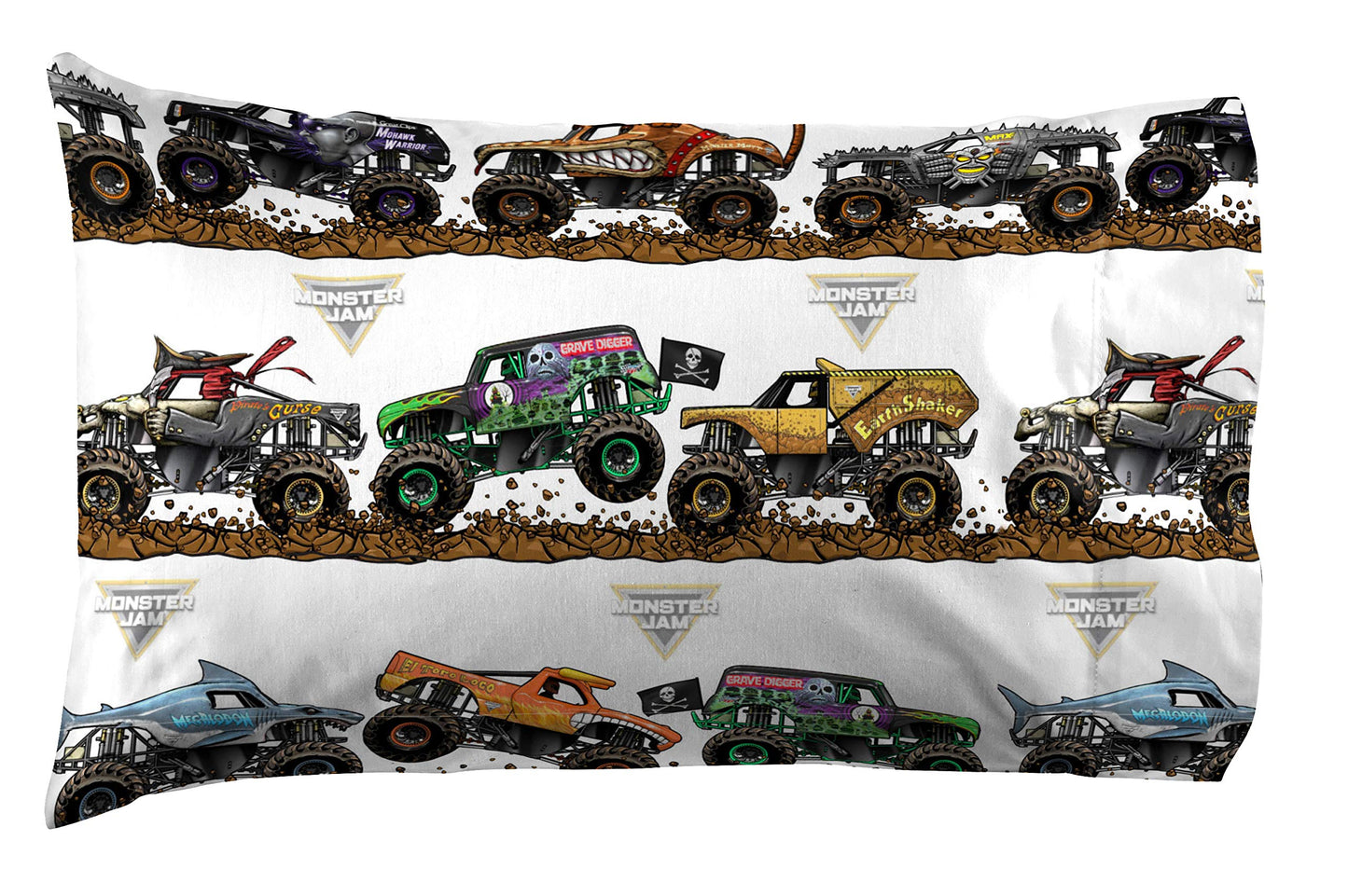 Jay Franco Kids Sheet Set with Fitted, Flat Sheets & Pillow Cover - Ultra-Soft Bedding with Pillowcase for Room Decor, Multi - Monster Jam, 3 Piece Twin