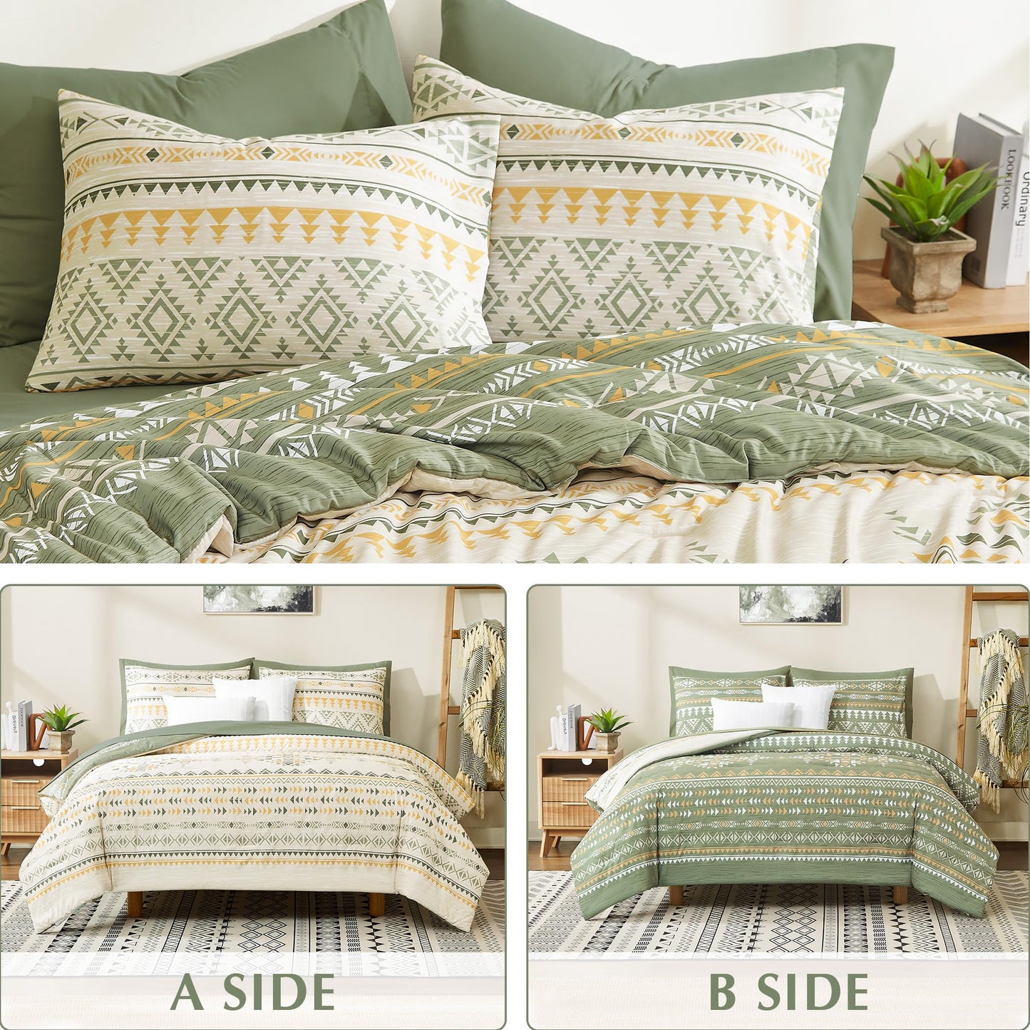Geniospin King Size Comforter Set- 7 Pieces Boho Bed in a Bag, Western Bedding Set for All Seasons, Reversible Aztec Bedding, Lightweight Comforter Bed Set with Sheets, Pillowcases & Shams