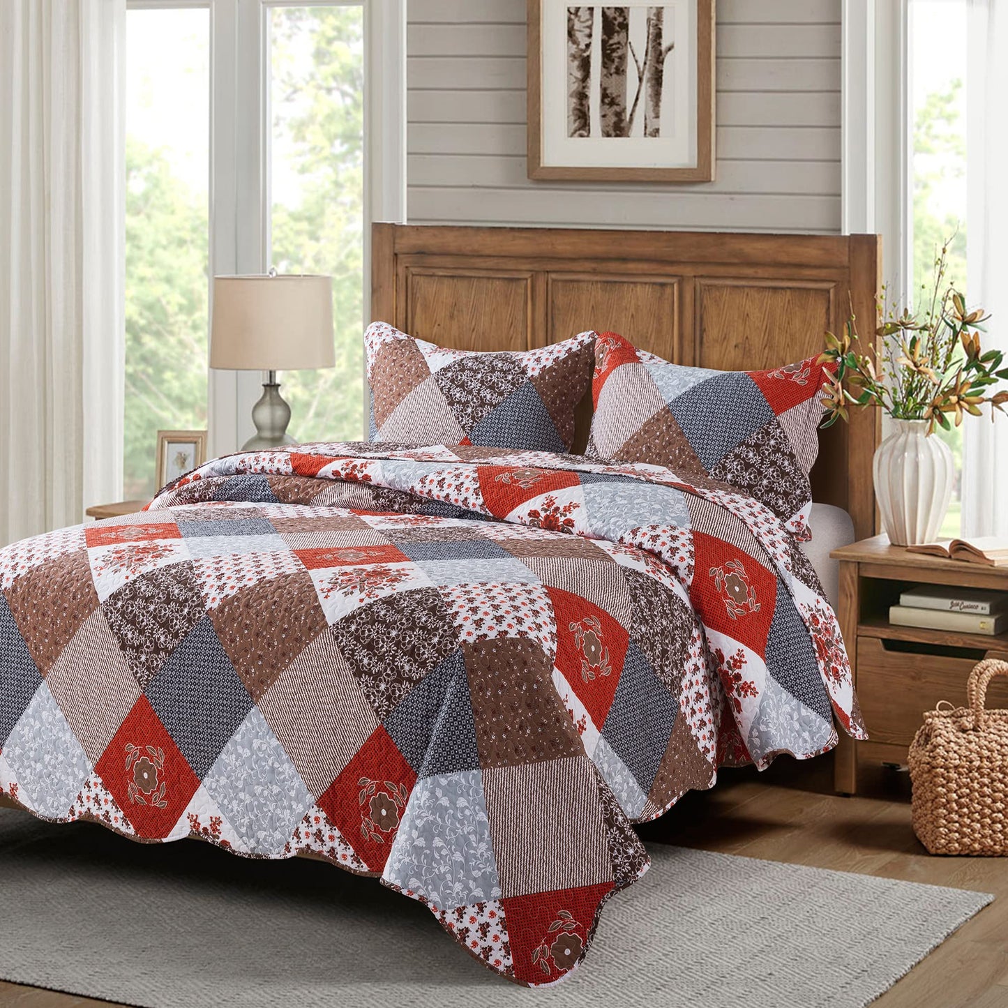 Travan Floral Printed Quilt Sets 3-Piece Super Soft Lightweight King Size Bedspread with Shams Reversible Quilted Bedding Set, King