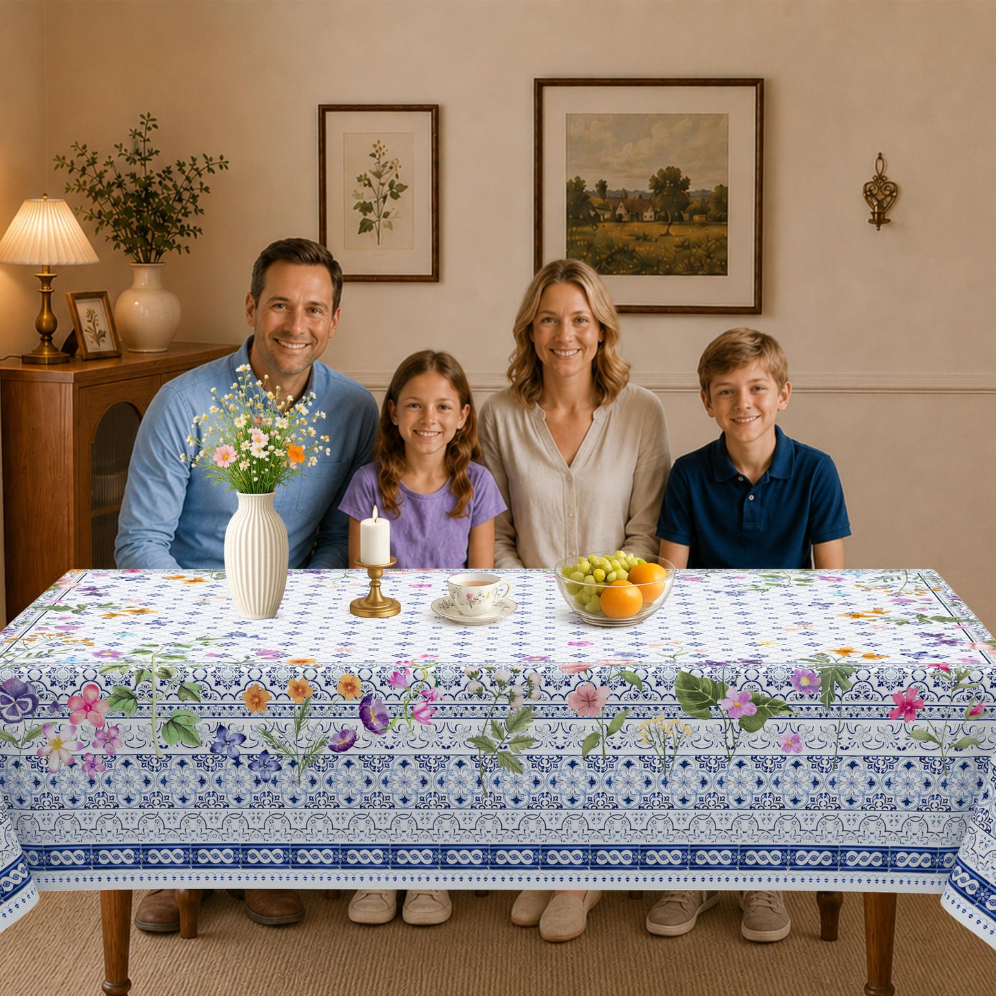 Viyeneyo Rectangle Tablecloth 60x102 Inch, French Toile Floral Table Cloth