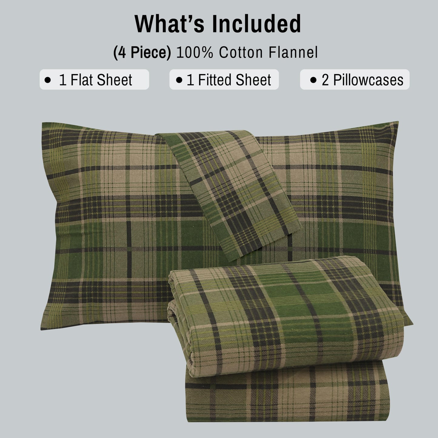 RUVANTI Flannel Sheets Queen Size - 100% Cotton Double Brushed Bed Sheets, Deep Pockets 16 Inches Queen Sheet Set, All Seasons Breathable & Extra Soft - Warm & Cozy, 4 Piece, DNA Plaid