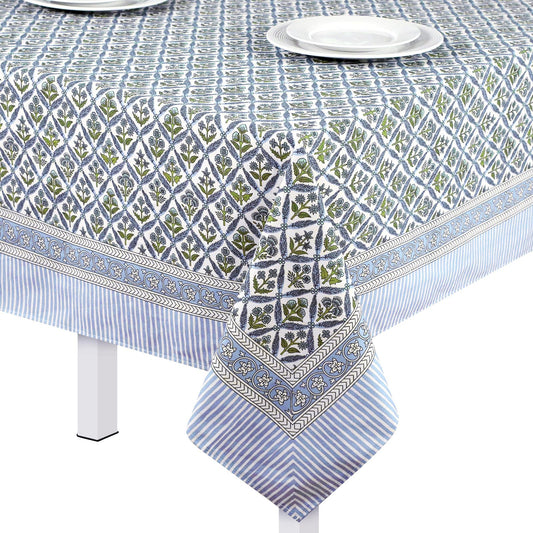 Newtay 60'' x 90'' Cotton Tablecloth Handmade Cotton Floral Tablecloth Washable Print Rectangle Table Cover with Dust Proof Wrinkle Resistant for Kitchen Dining Party Buffe(Light Steel, Blue)