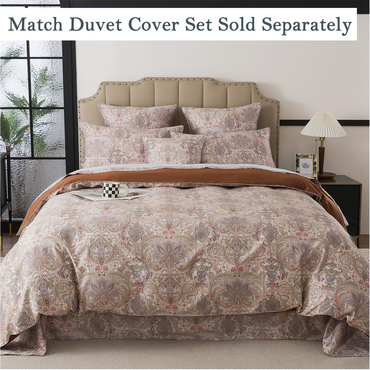 FADFAY Vintage Brown Paisley Queen Sheet Set, 4-Piece Long-Staple Cotton, Soft & Breathable, Deep Pocket Fitted Sheet for All Seasons