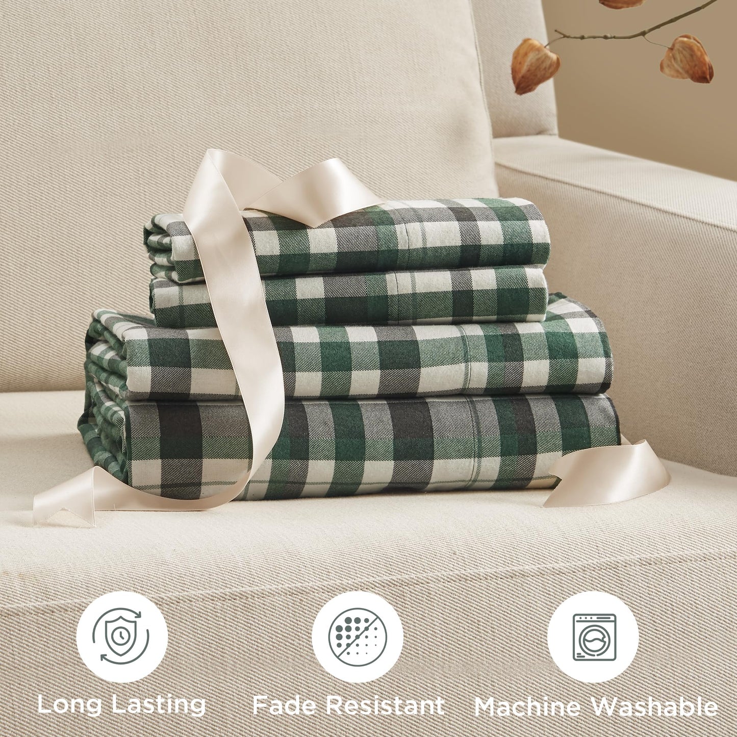 Woolrich Cotton Sheet Set Cottage Charms Print, 100% Cotton Flannel Sheets Warm & Fuzzy Bedding Set Queen Size Sheets, Fitted Pocket Fits Up to 14" Mattress, Queen Finton, 4 Piece