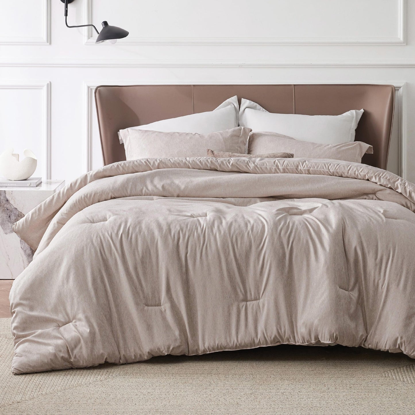 Bedsure Queen Comforter Set - Warm Taupe Soft Bedding for All Seasons, Cationic Dyed Bed Set, 3 Pieces, 1 Queen Size Comforter (90"x90") and 2 Pillow Shams (20"x26"+2")