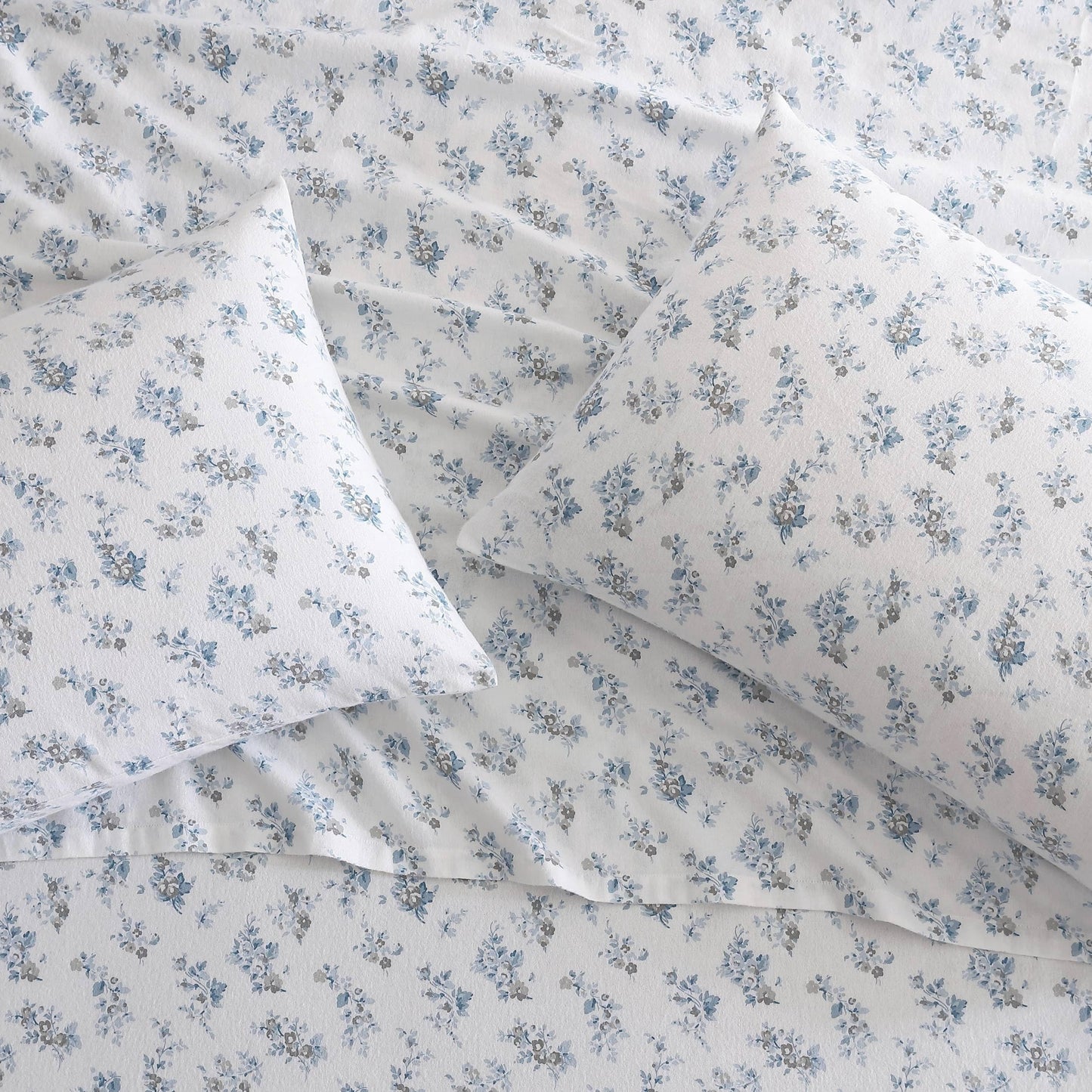 Laura Ashley - Flannel Sheets King Size, Anti-Pilling & Wrinkle Resistant Cotton, Touchably Soft for All-Season Comfort - Bed Sheets with Matching Pillowcases & Fitted Sheet (Audrey Blue)