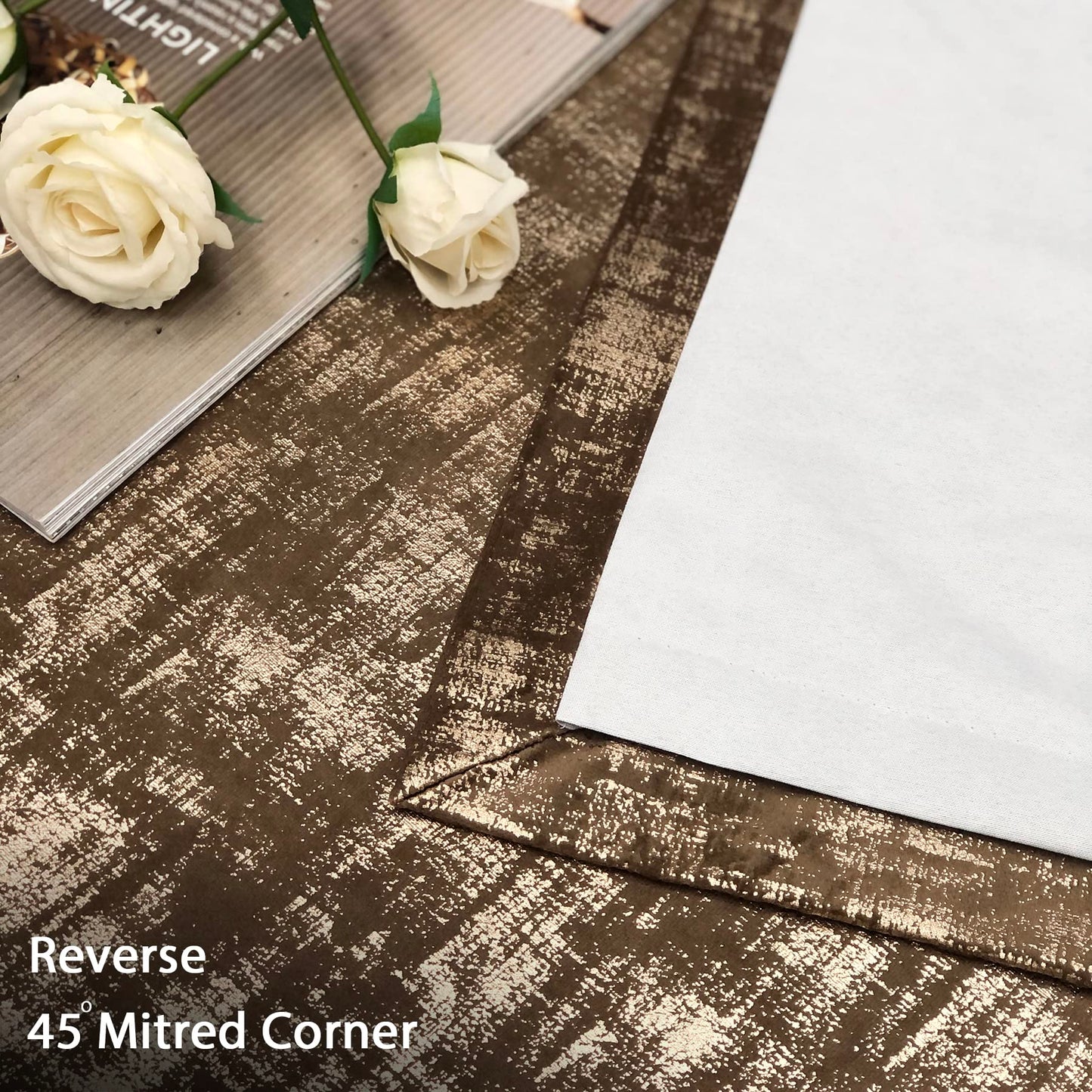 always4u 100% Blackout Soft Velvet Curtains for Bedroom Living Room Thermal Energy Saving 95 Inches Long Luxury Gold Foil Print Drapes 2 Panels Mocha