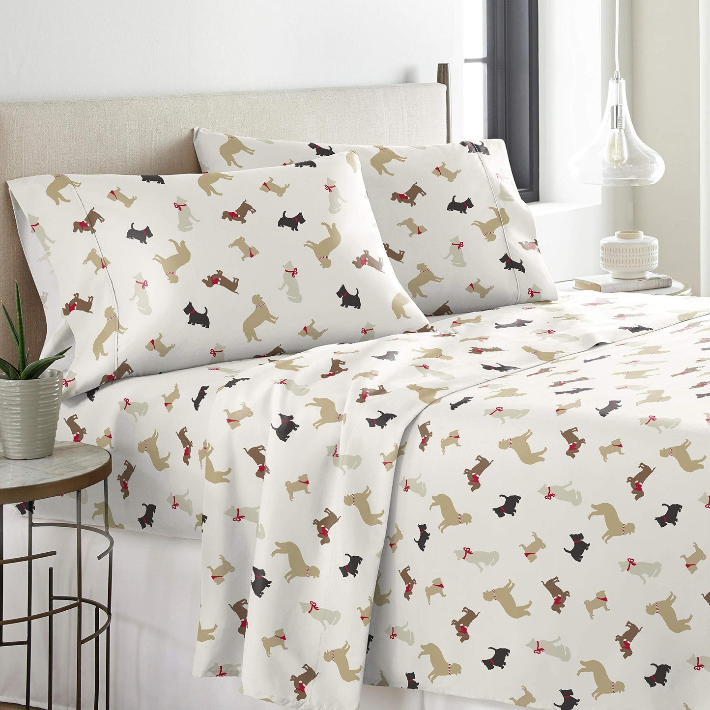 Pointehaven Flannel 170 GSM Sheet Set,Queen Winter Dogs