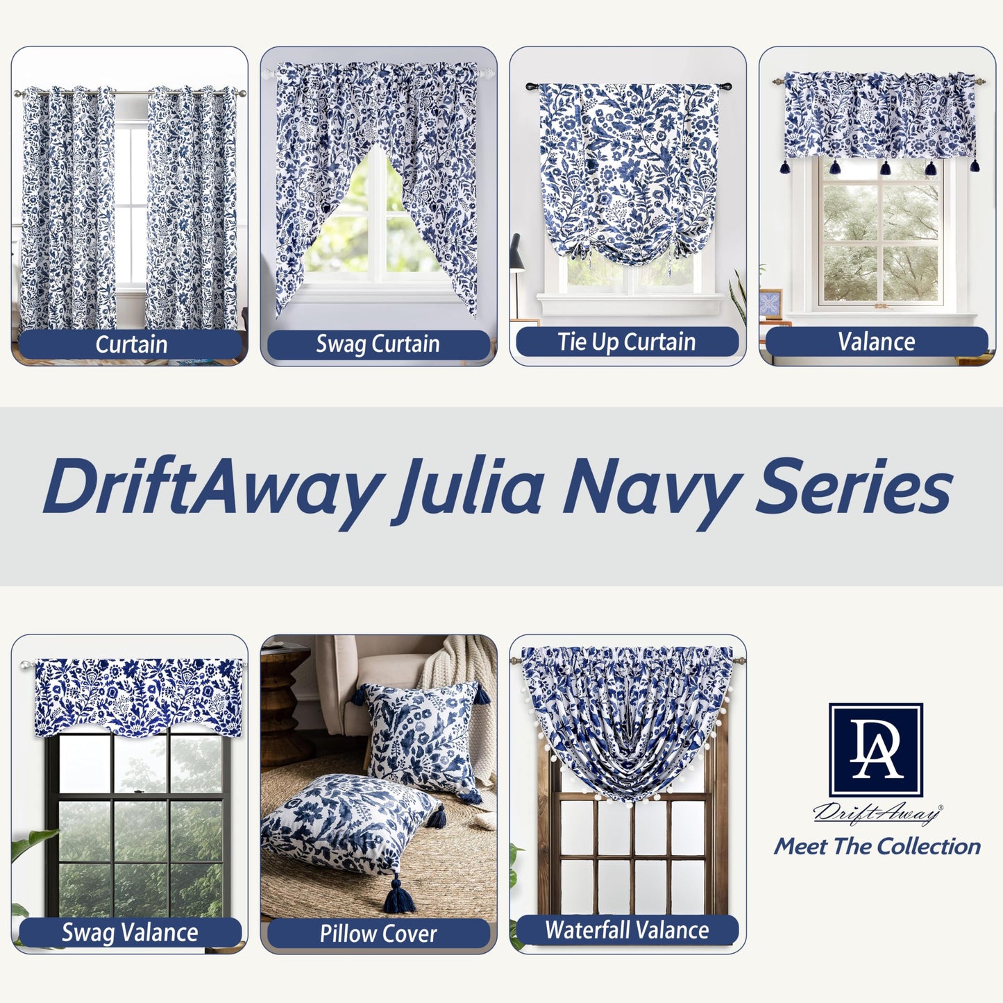 DriftAway Julia Blackout Curtains for Bedroom Navy Floral Watercolor Pattern Double Layer Thermal Insulated Sound Reducing Room Darkening Drapes for Living Room Grommet 2 Panels Each W52 x L84 Navy