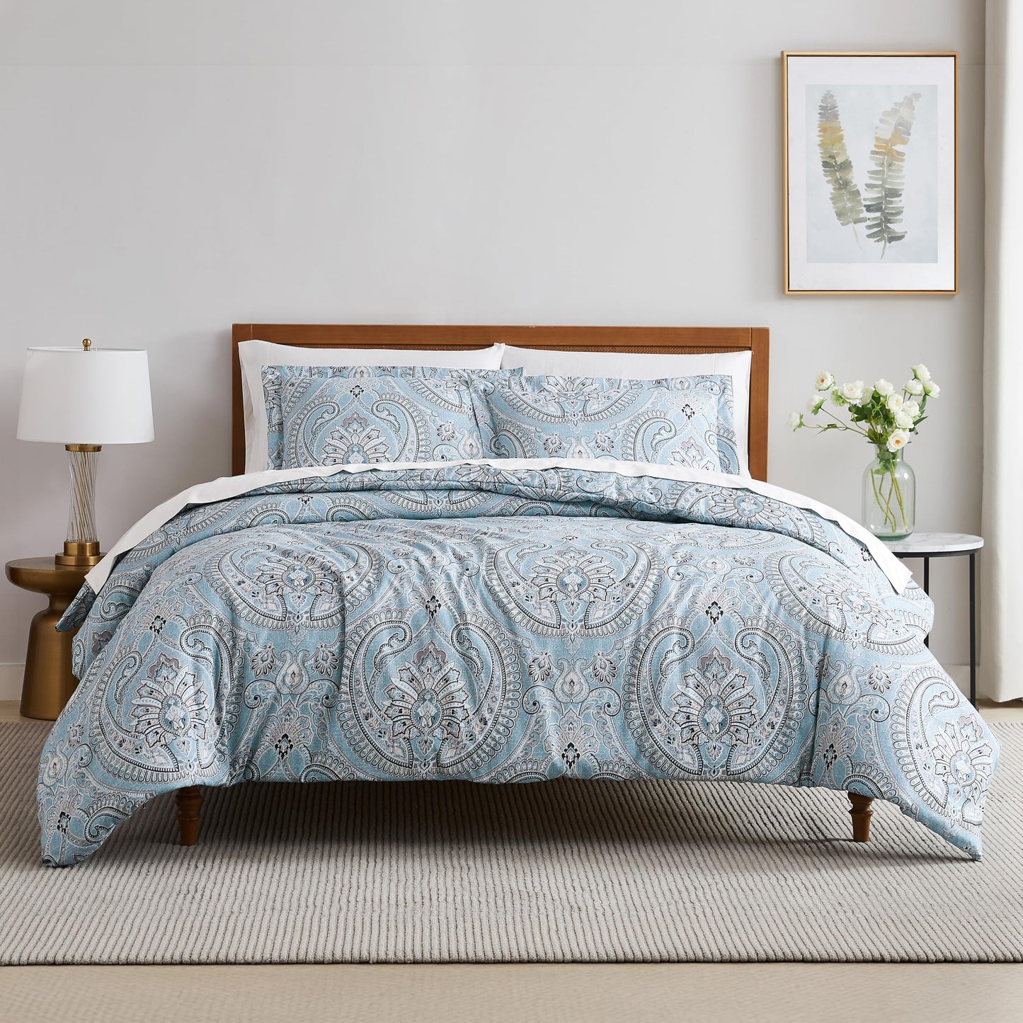 Southshore Fine Living, Inc. Reversible Paisley Cal King Duvet Cover Set, Oversized Boho California King Duvet Cover, Pet Hair Resistant Bedding, 2 Pillow Shams, Insert Not Included - Pure Melody Aqua