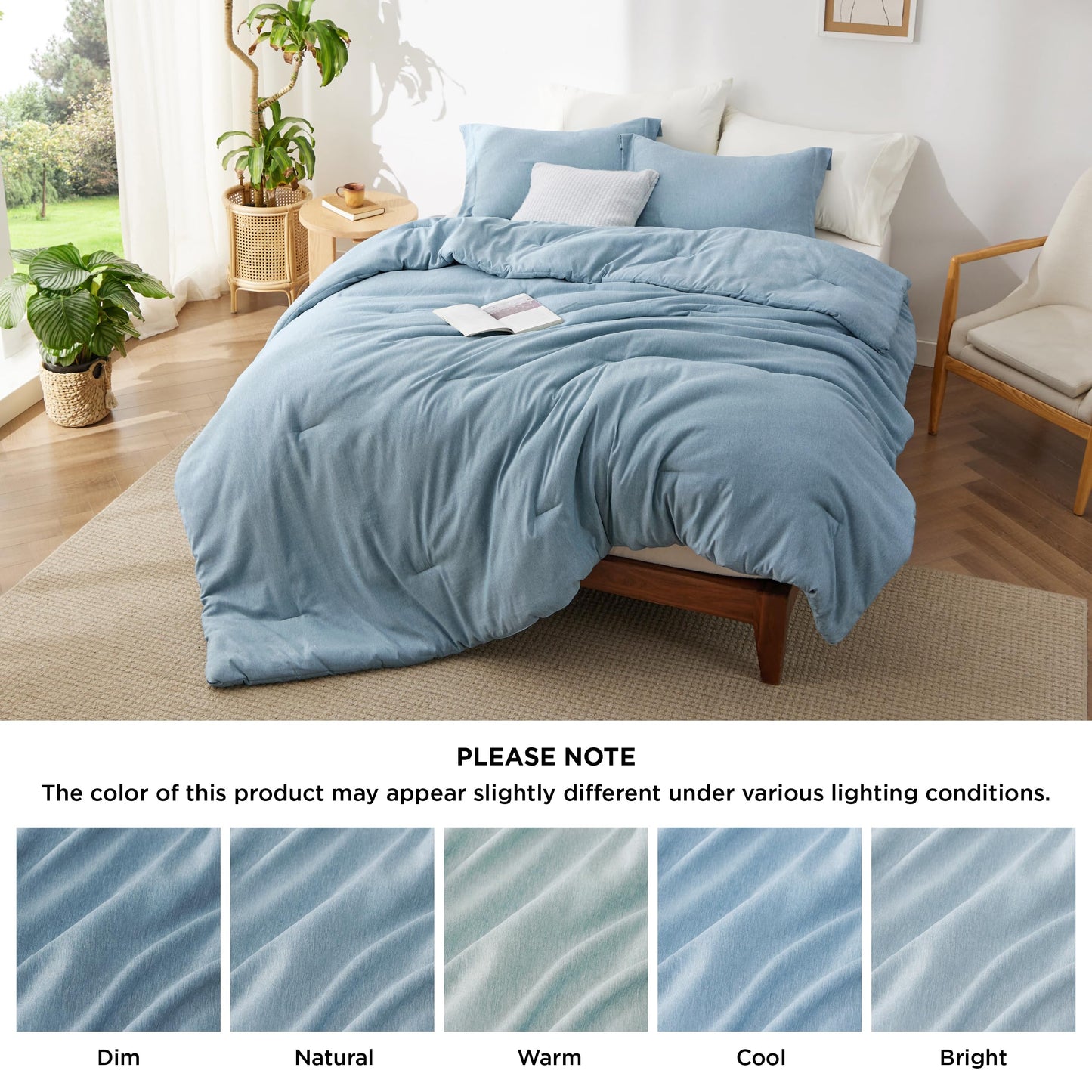 Bedsure Queen Comforter Set - Storm Blue Soft Bedding for All Seasons, Cationic Dyed Bed Set, 3 Pieces, 1 Queen Size Comforter (90"x90") and 2 Pillow Shams (20"x26"+2")