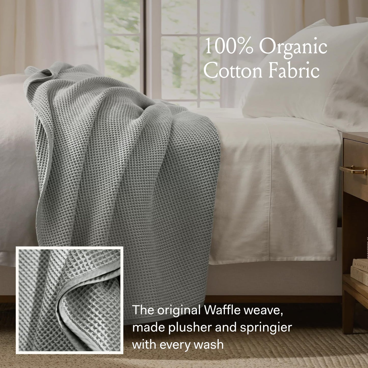 BOLL & BRANCH Waffle Bed Blanket - Twin/Twin XL, Natural - Luxury 100% Organic Cotton - Soft, Lightweight and Breathable - Textured Waffle Weave Design