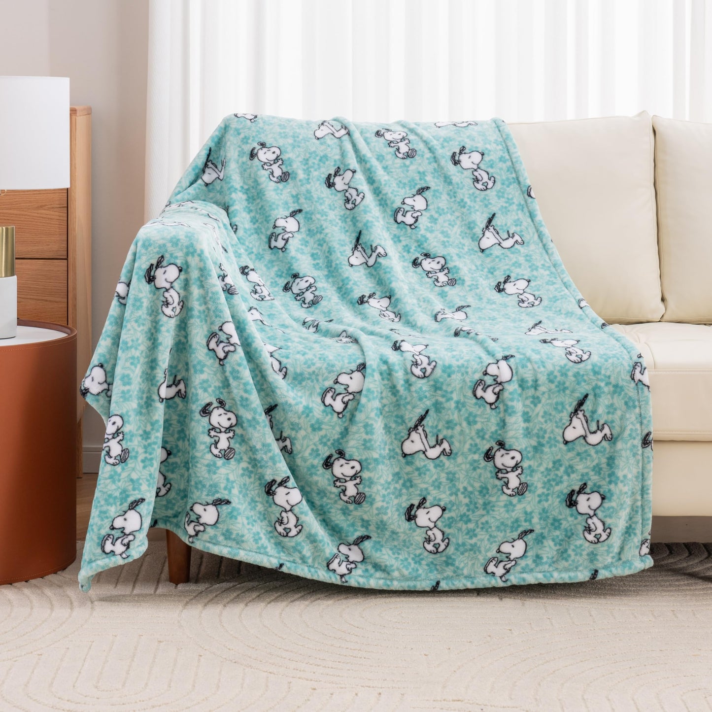 Berkshire Blanket Peanuts® VelvetLoft® Cute Character Snoopy Plush Throw Blanket,Snoopy Springtime Floral Dance Large Blue,Throw 55 in x 70 in (Official Peanuts® Product)