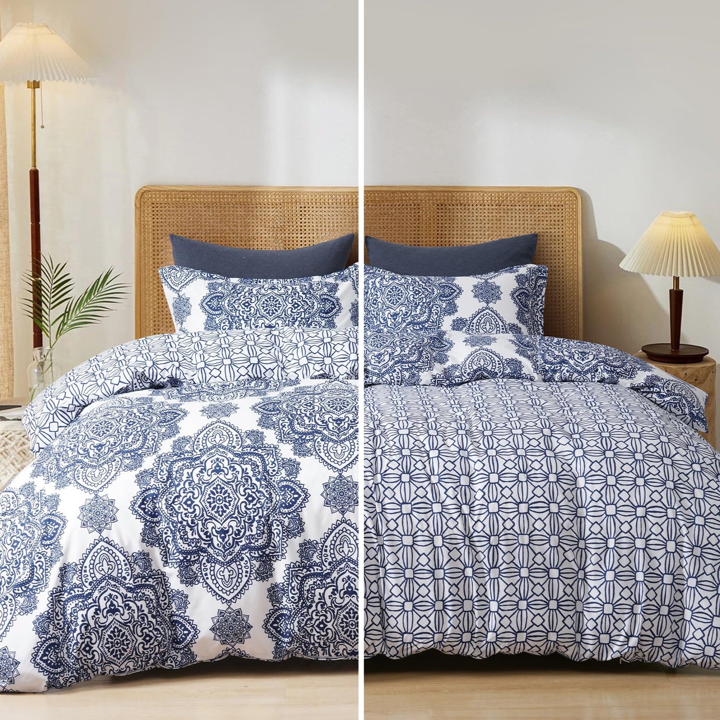 PHF Ultra Soft Paisley Duvet Cover King Size, Printed Bedding Set 3 Pieces, Comfy Farmhouse Pattern Duvet Cover Set with 2 Pillow Shams, Zipper Closure and 8 Ties, 104"x90", Royal Blue & White