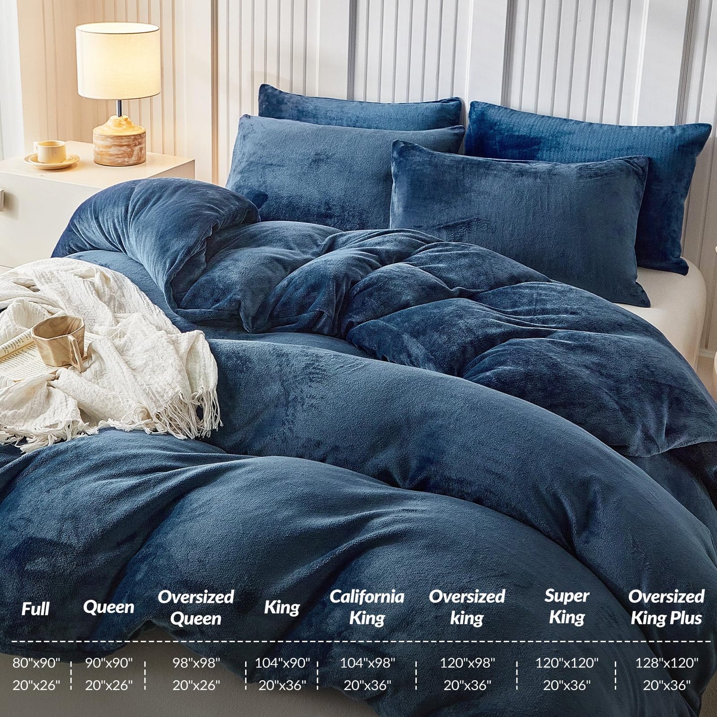 WARMDERN Navy Velvet Duvet Cover Set Queen Size, Luxury Milk Velvet Bedding Duvet Cover with Zipper Closure, 3pcs Ultra Soft Duvet Covers for All Seasons, 90" x 90", Navy