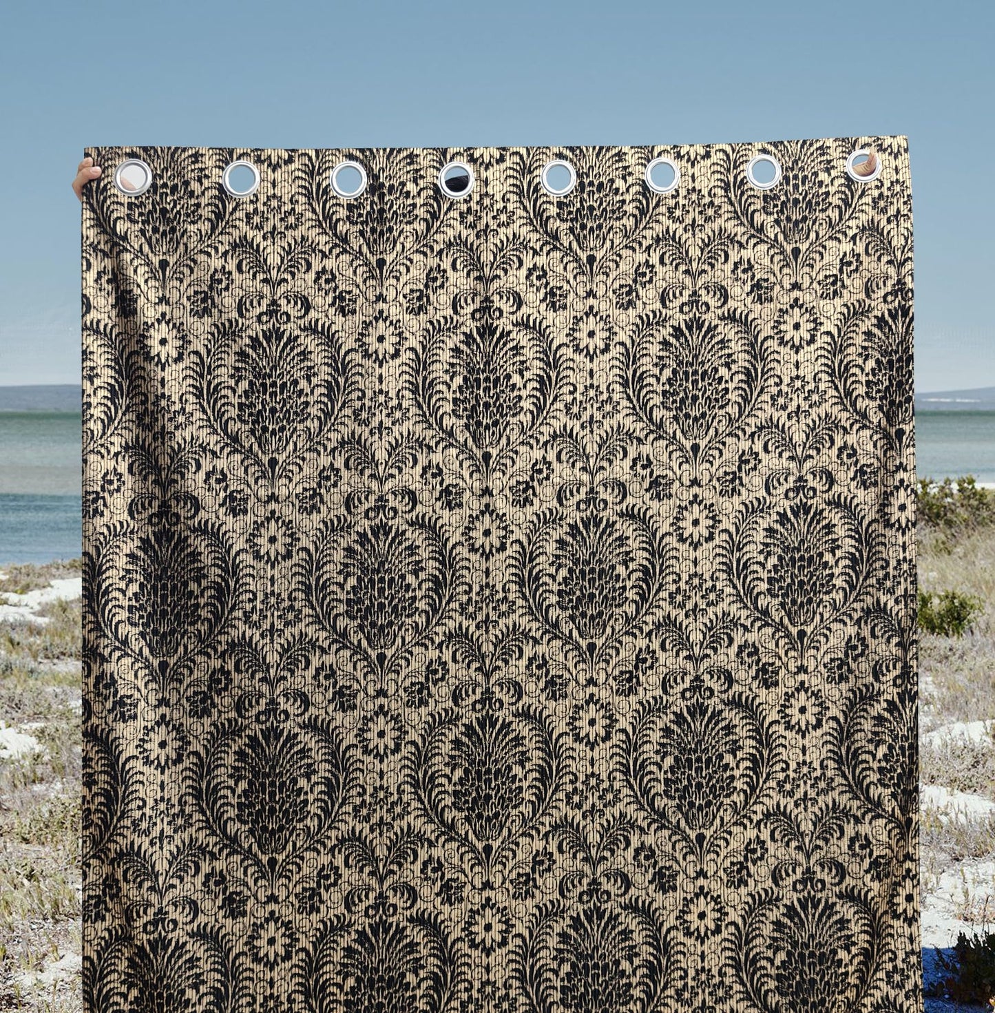 always4u 100% Blackout Damask Foil Print Black and Gold Ridged Velvet Curtains 108 Inches Long Drapes 2 Panels Shiny Metallic Window 54 * 108 Inches