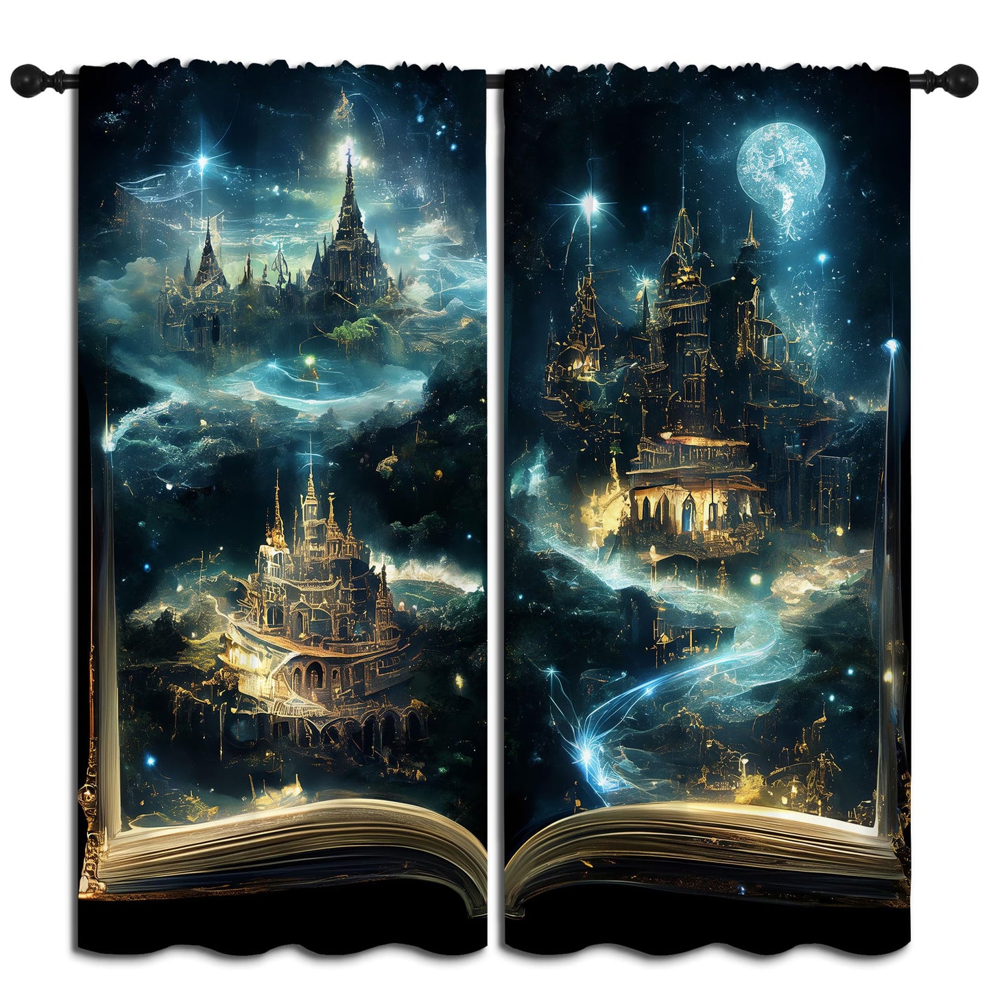 LHROOMJK Magic Book Blackout Curtains for Boys Girl Bedroom Decor,Psychedelic Castle Medieval Building Thermal Insulated Rod Pocket Drapes Darkening Window Curtain for Living Room Home 42x45 inch