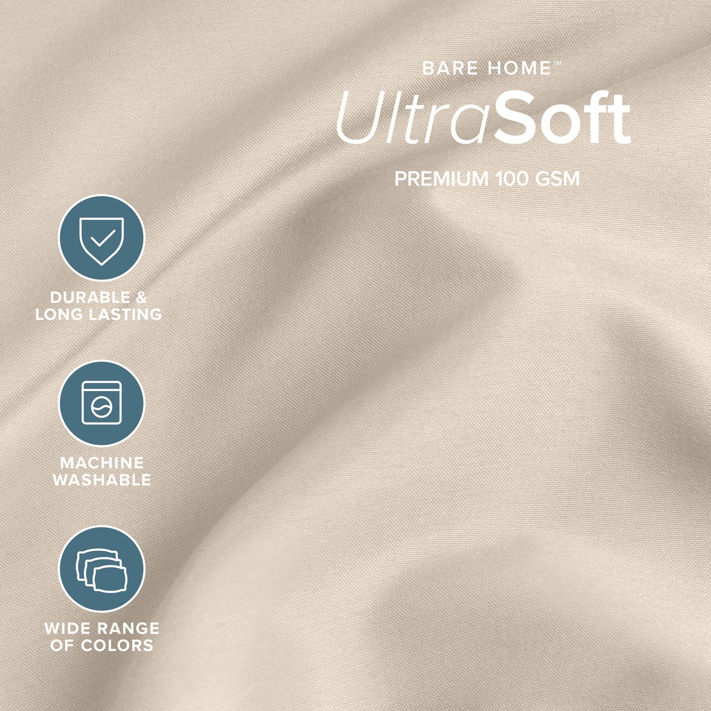 Bare Home Queen Sheet Set - 1800 Ultra-Soft Microfiber Queen Bed Sheets - Double Brushed - Deep Pockets - Easy Fit - 4 Piece Set - Bedding Sheets & Pillowcases (Queen, Sand)