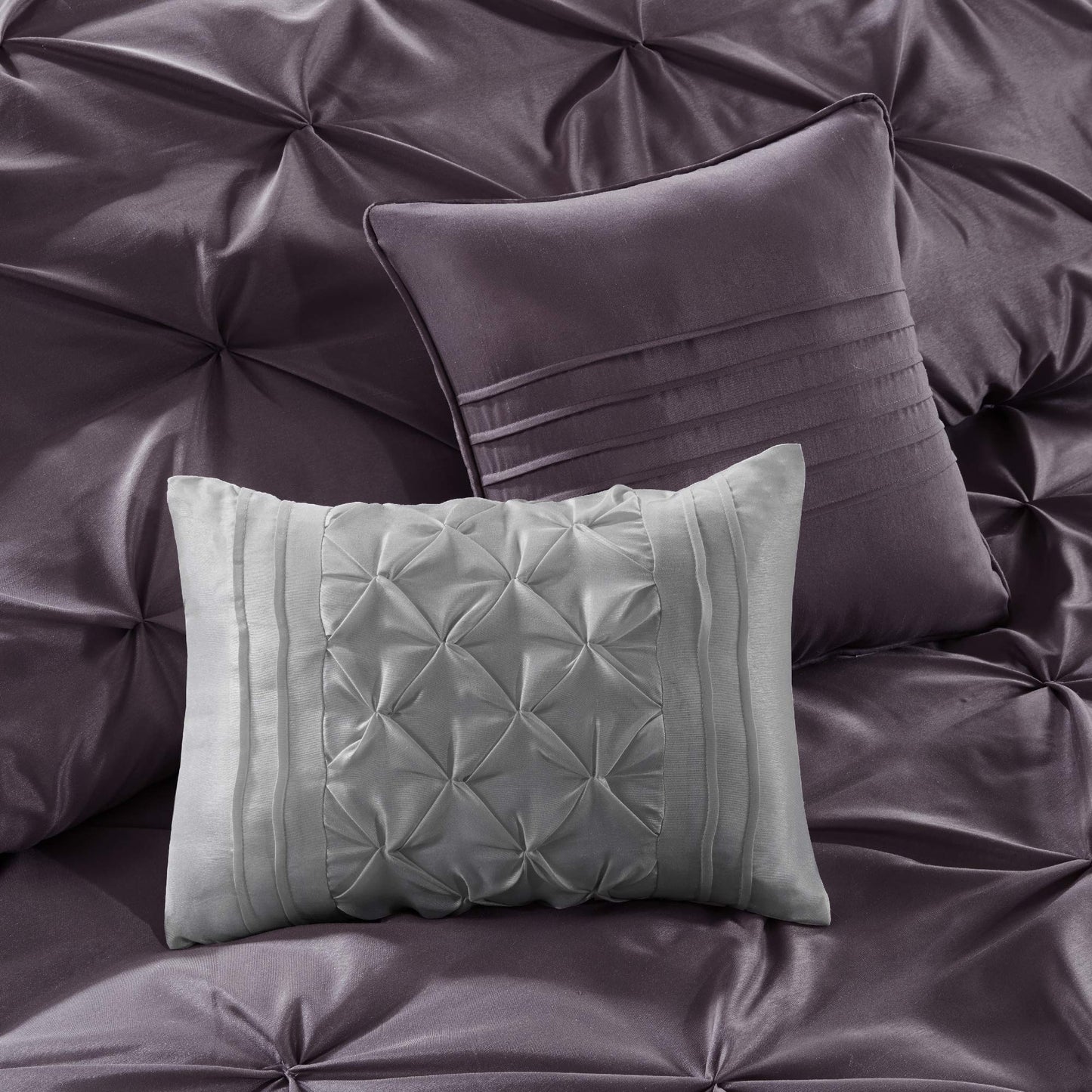 Madison Park Essentials King Comforter Set, 24 Piece Bedding With Matching Curtains, Decorative Pillows, Luxe Diamond Tufting , Room in a Bag Joella Collection, Plum King