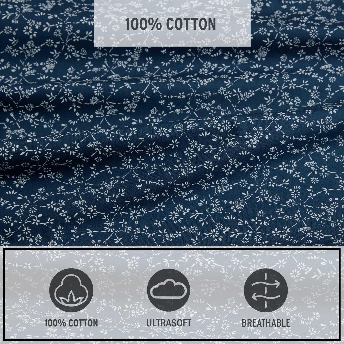Eddie Bauer - Twin Size Sheet Set, Cotton Percale Bedding with Deep Pocket Fitted Sheet, Bed Sheets with Matching Pillowcase, Petit Floral Blue