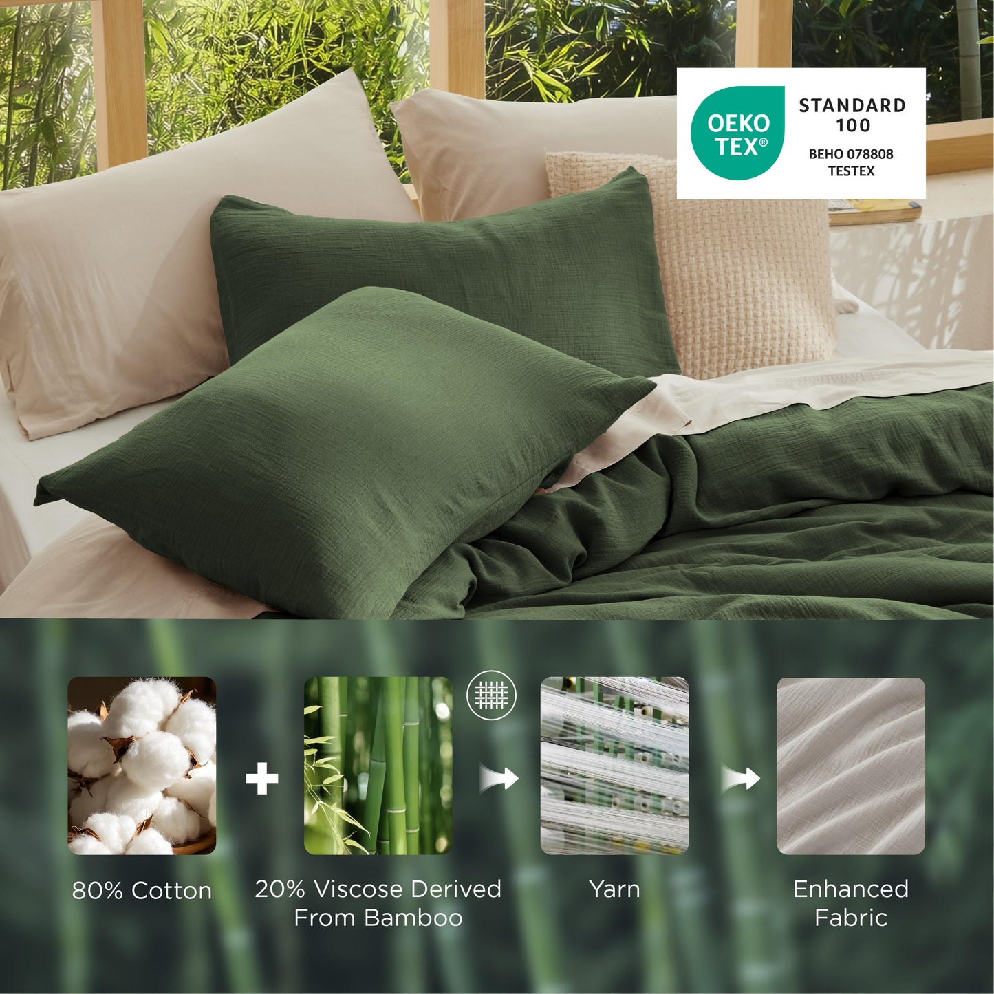 Bedsure Muslin Duvet Cover King Size - Cotton Blend Viscose Derived from Bamboo, Cooling Duvet Cover, PureWoven Ultra-Soft & Breathable Bedding Set for All Seasons (Olive Green, 104"x90")