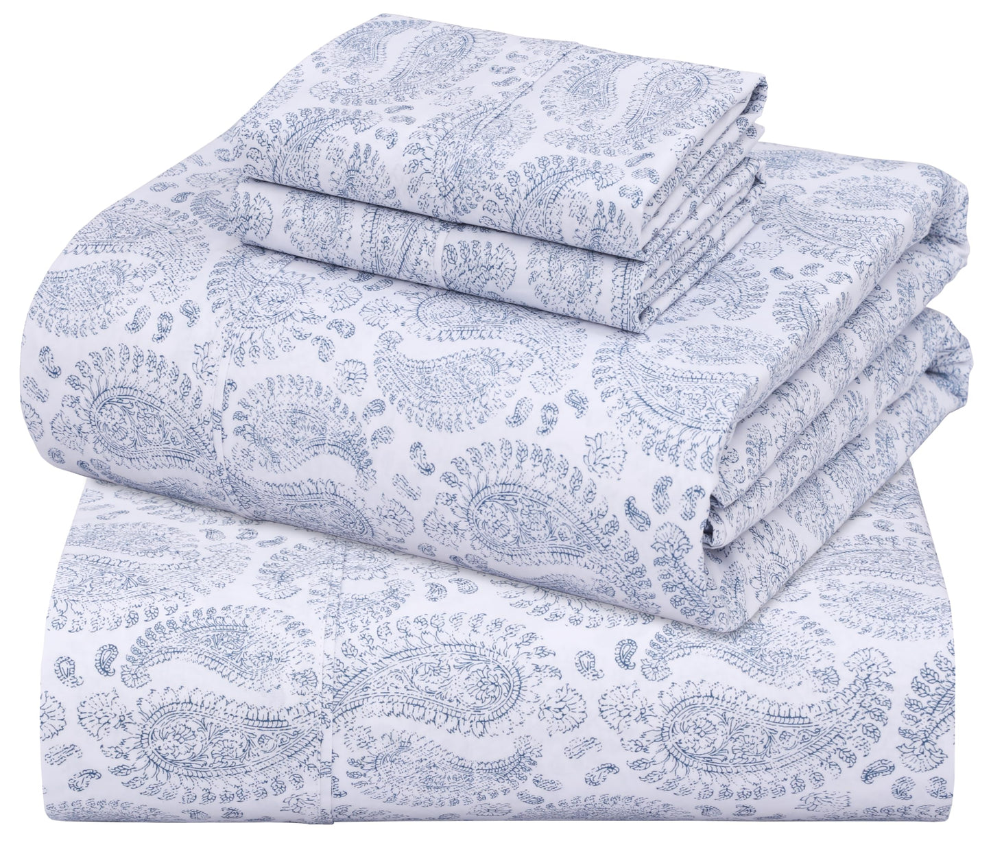 ZOYER 100% Cotton Percale Sheets Queen – Cooling Breathable Bed Sheets for Hot Sleepers, Crisp Hotel Style Bedding, Deep Pocket 16”, Lightweight Soft Durable 4 Pcs Sheet Set, Paisley Imprint