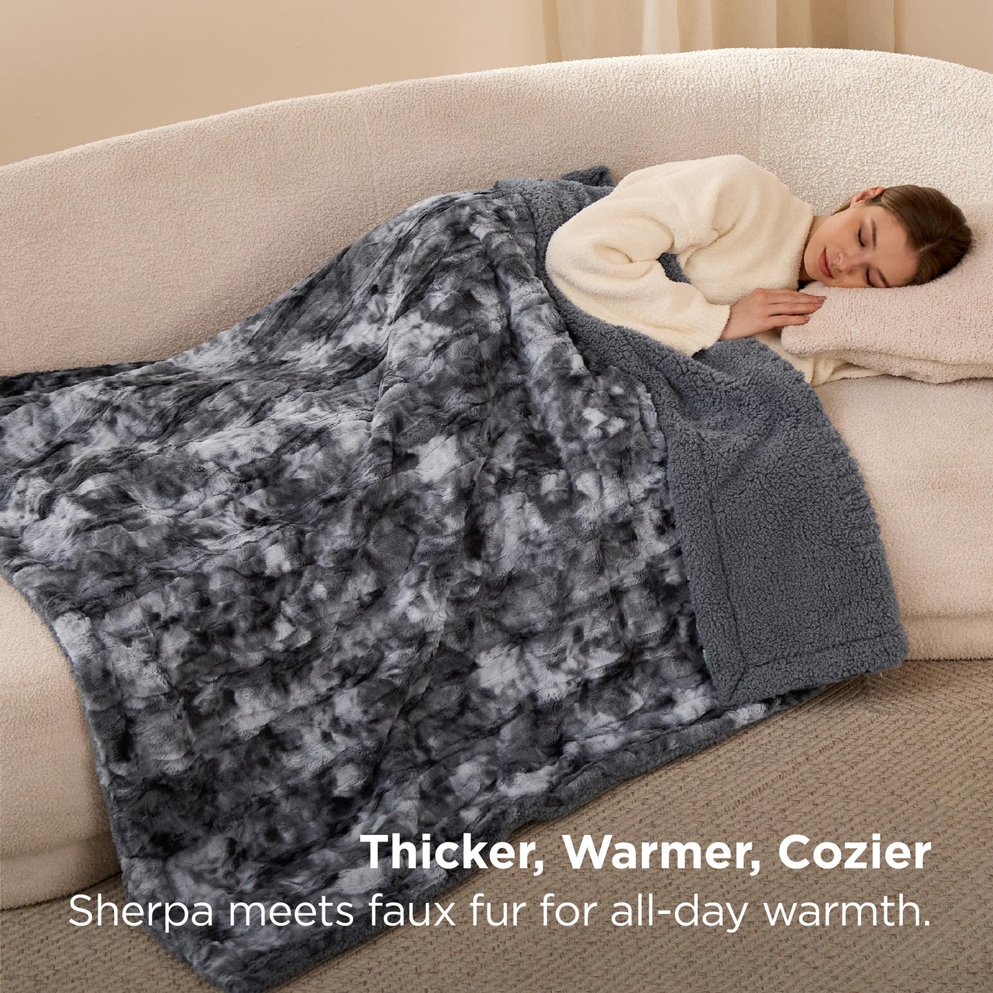 Bedsure GentleSoft Sherpa Fluffy Throw Blanket - Fleece Warm and Cozy Throw for Women Gift, Plush & Fuzzy Faux Fur Blanket for Couch, Sofa, Bed Decor, Tie Dye Design, Grey, 50x60 Inches