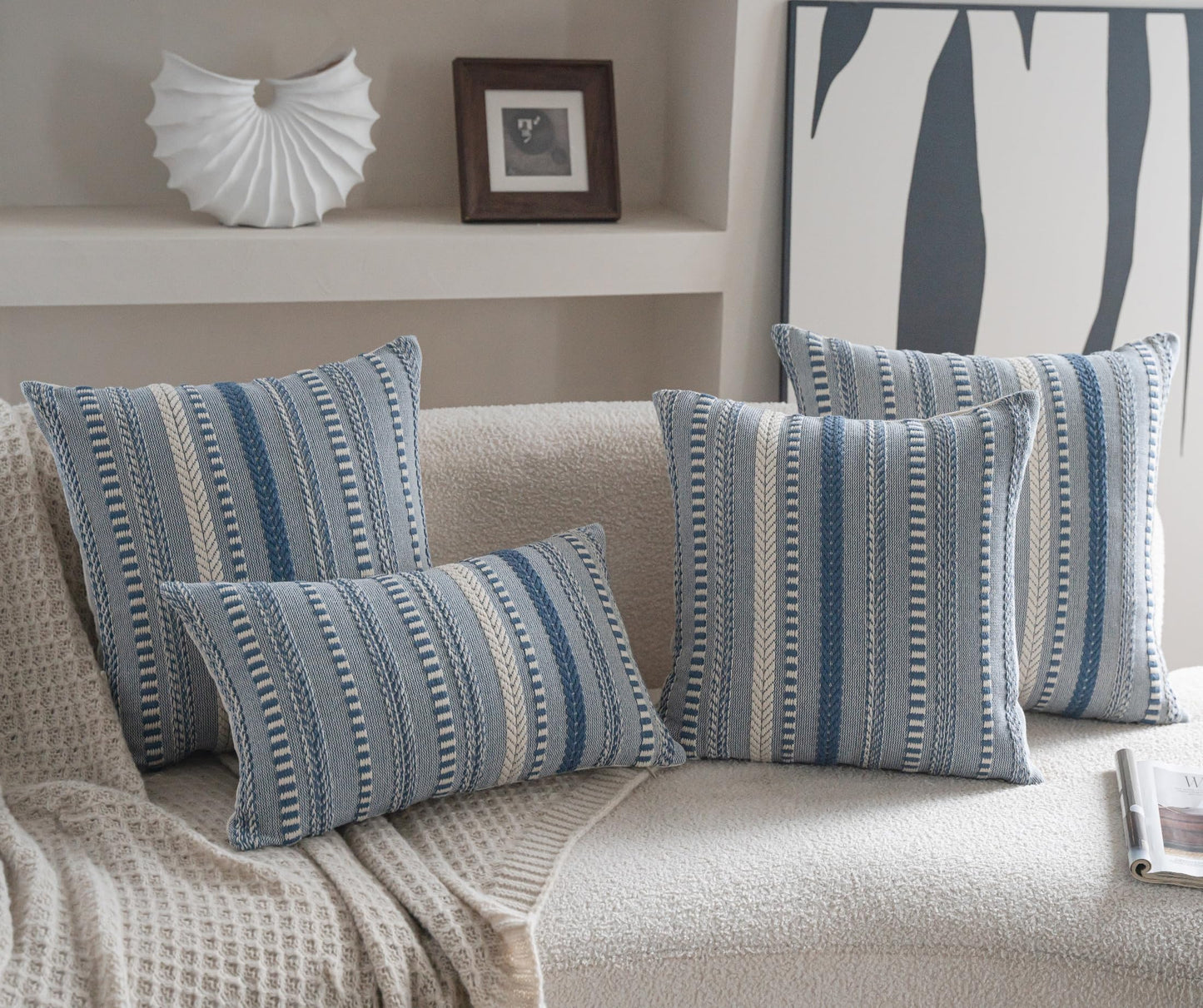 Cethom Boho Throw Pillow Covers 18x18 Inch Set of 2, Farmhouse Decorative Couch Pillow Cases, Blue Accent Pillows of Bed, Sofa Bedroom Living Room Home Decor Cushion Cover