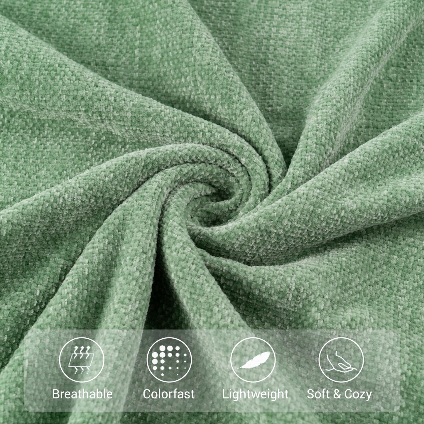 BATTILO HOME Sage Green Chenille Throw Blanket for Couch, Soft Cozy Textured Knit Throw Blanket with Handmade Fringe Tassels, Lightweight Decorative Farmhouse Blanket for Sofa Bed Chair, 50"x60"