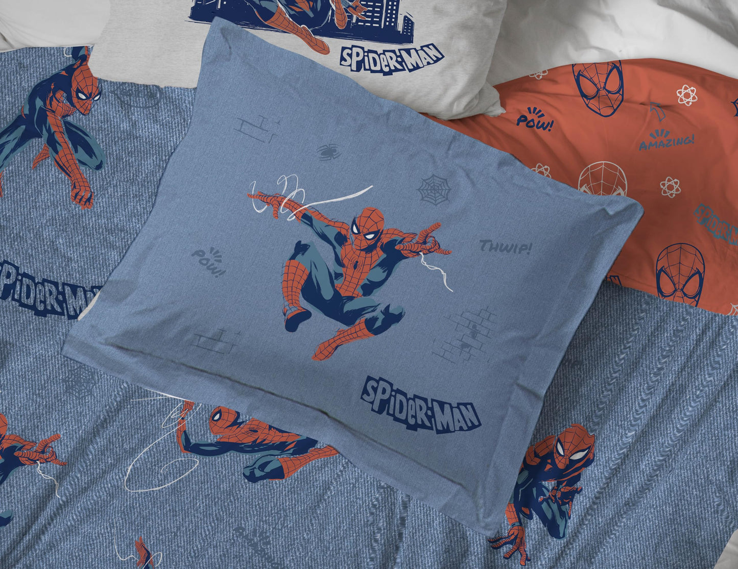 Jay Franco Kids Comforter Set Includes Sheets and Pillow Covers - Soft and Cozy Bed Set for Stylish Room Decor, Official Licensed Bedding, Blue - Spiderman, 5 Piece Twin