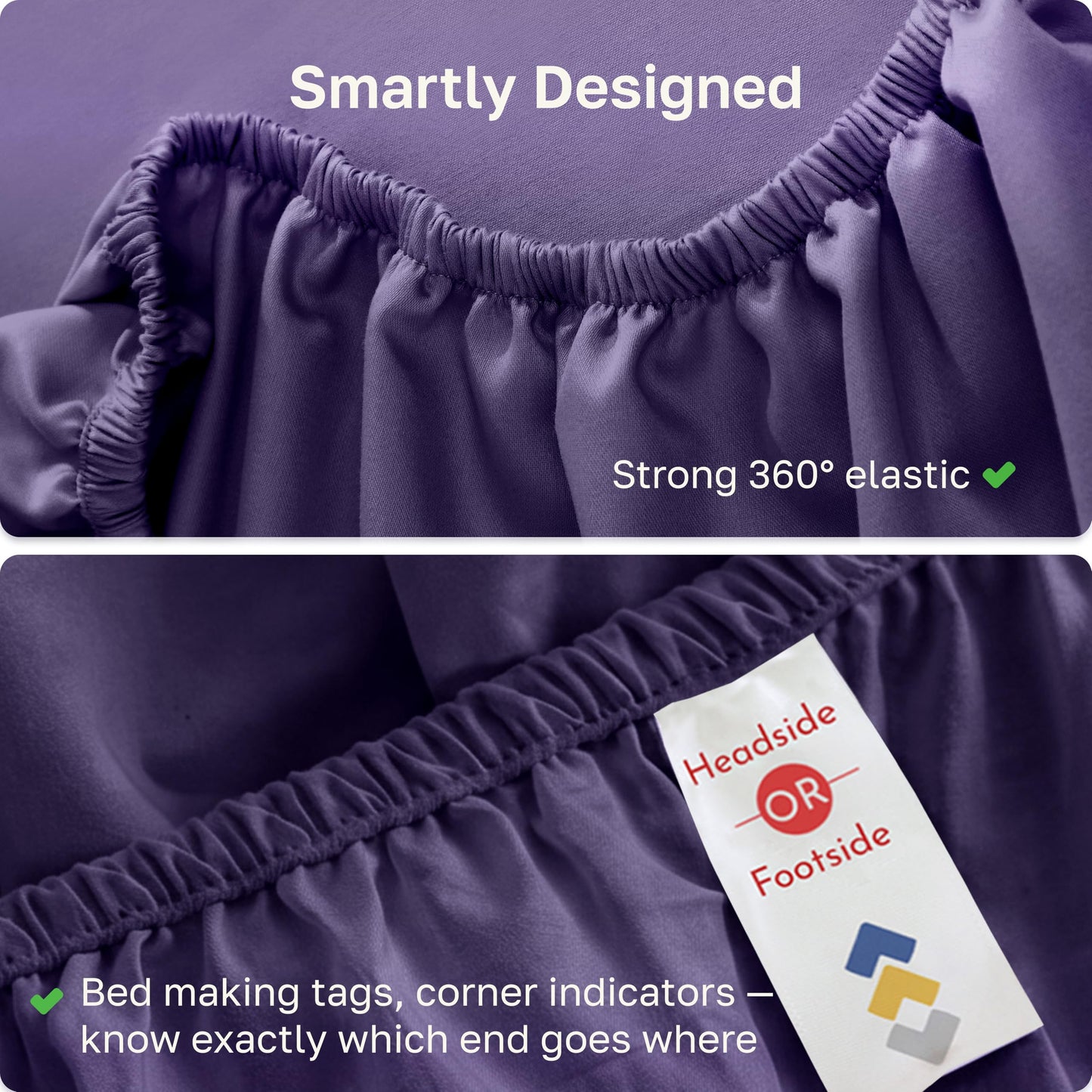 California Design Den King Fitted Sheet Cotton, Deep Pocket Soft 400 Thread Count 100% Cotton, No Pop-Off Elastic, Durable Sateen Weave Sheet Only (King, Purple)