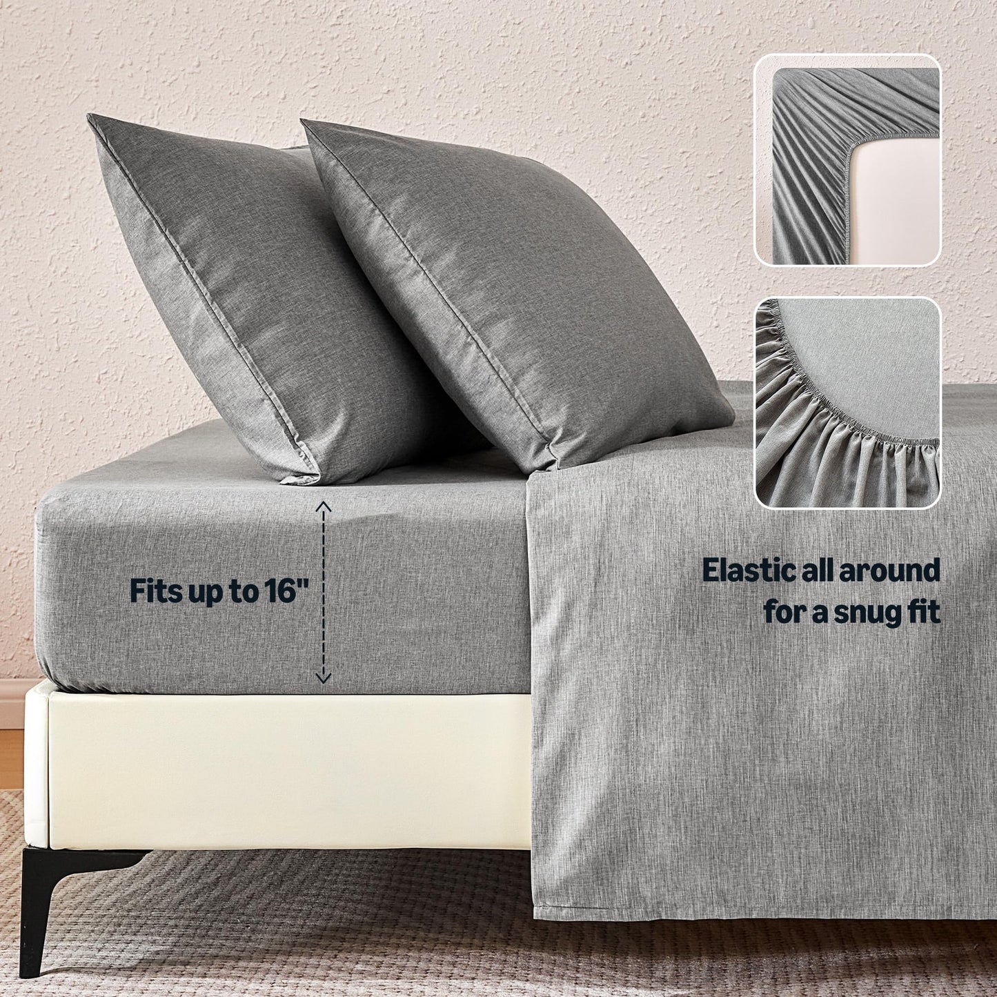 Amazon Basics Sheet Set Cationic 4-Piece Bedding Set, Wrinkle Free and Easy Fit, Easy Care Bedding with 1 Deep Pocket Fitted Sheet, 1 Flat Sheet, and 2 Pillowcases, King, Gray